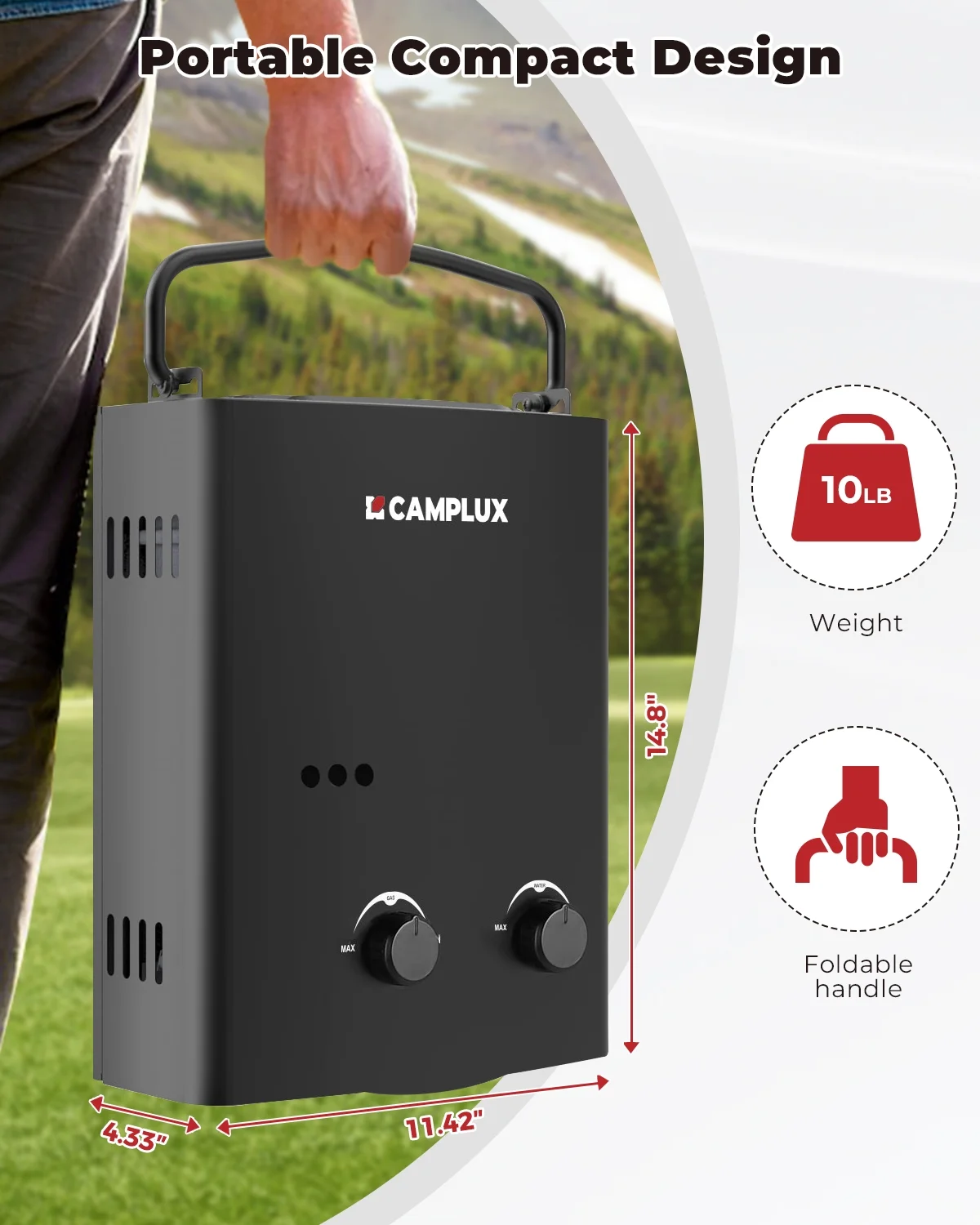 CAMPLUX Portable 1.32 GPM 34,000 BTU Propane Tankless Water Heater for Outdoor - Image 14