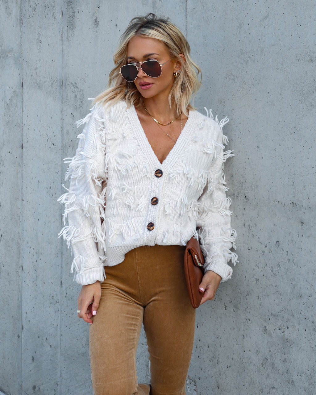 Florencia Fringe Knit Cardigan - Cream - Se7enfashion