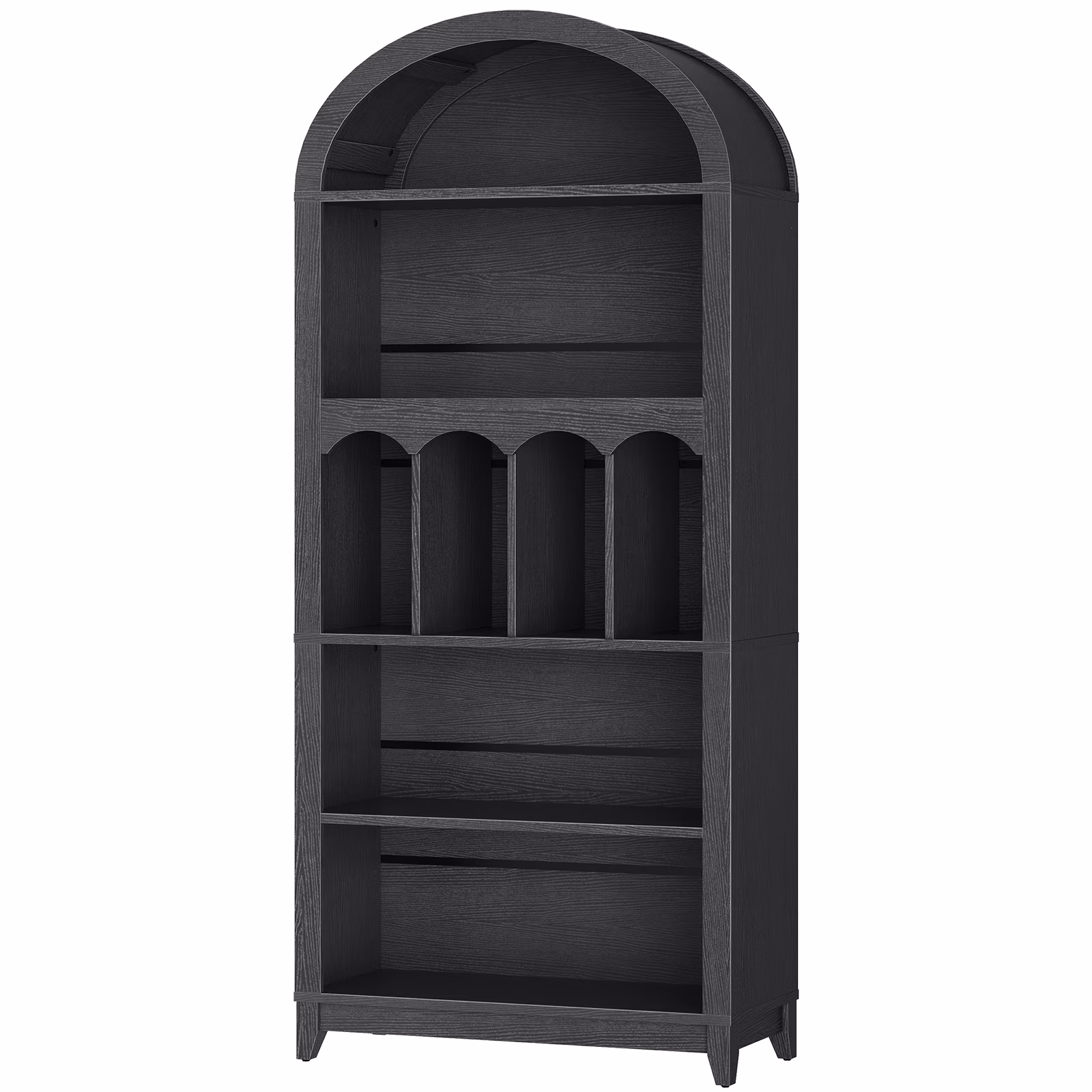 HOOBRO Arched Bookshelf, 70.9" Tall Arch Bookcase with Storage, 5-Tier Farmhouse Book Shelf, Modern Arched Cabinet, Wooden Bookshelf with Open Display Shelves for Living Room, Office, Black BK53SJ01