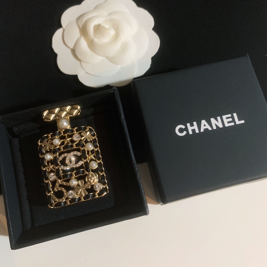 Chanel Leather Wrap Perfume Bottle Brooch - Original Replica Club