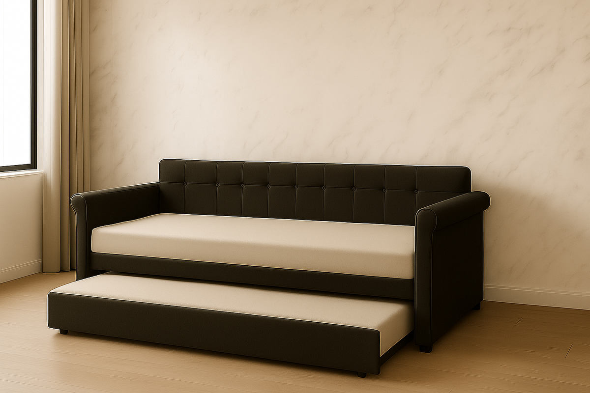 Sofá Cama Nido de Cuero Sintético Negro Convertible para Sala de Estar