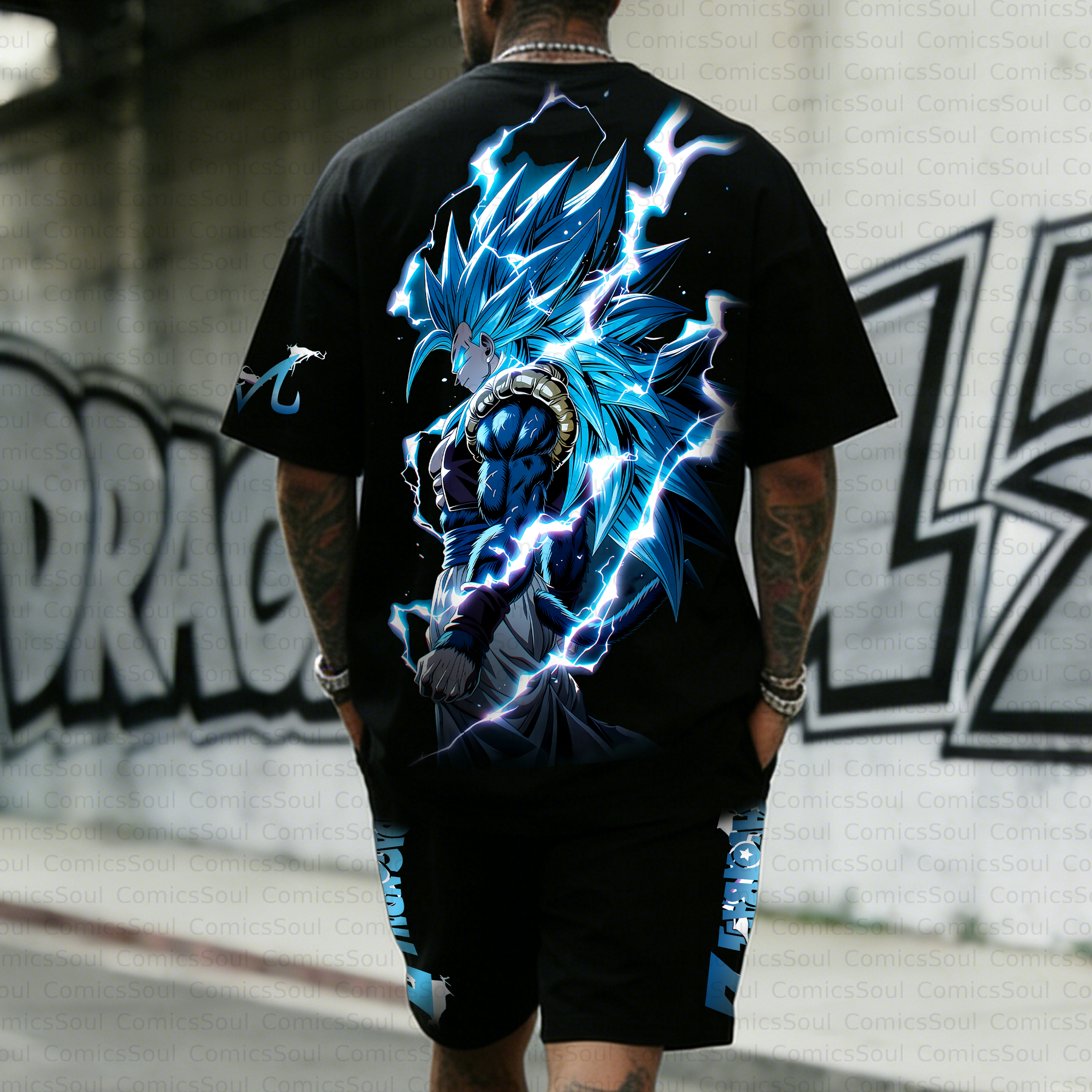 Unisex Anime Inspired Vintage T-shirt& Shorts 2 Pieces Set