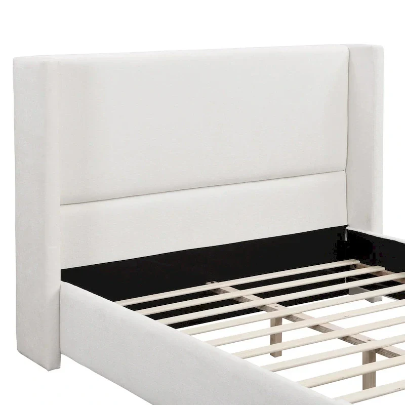 Isabella Queen White Upholstered Bed with Tall Wingback Headboard by Christopher Knight Home