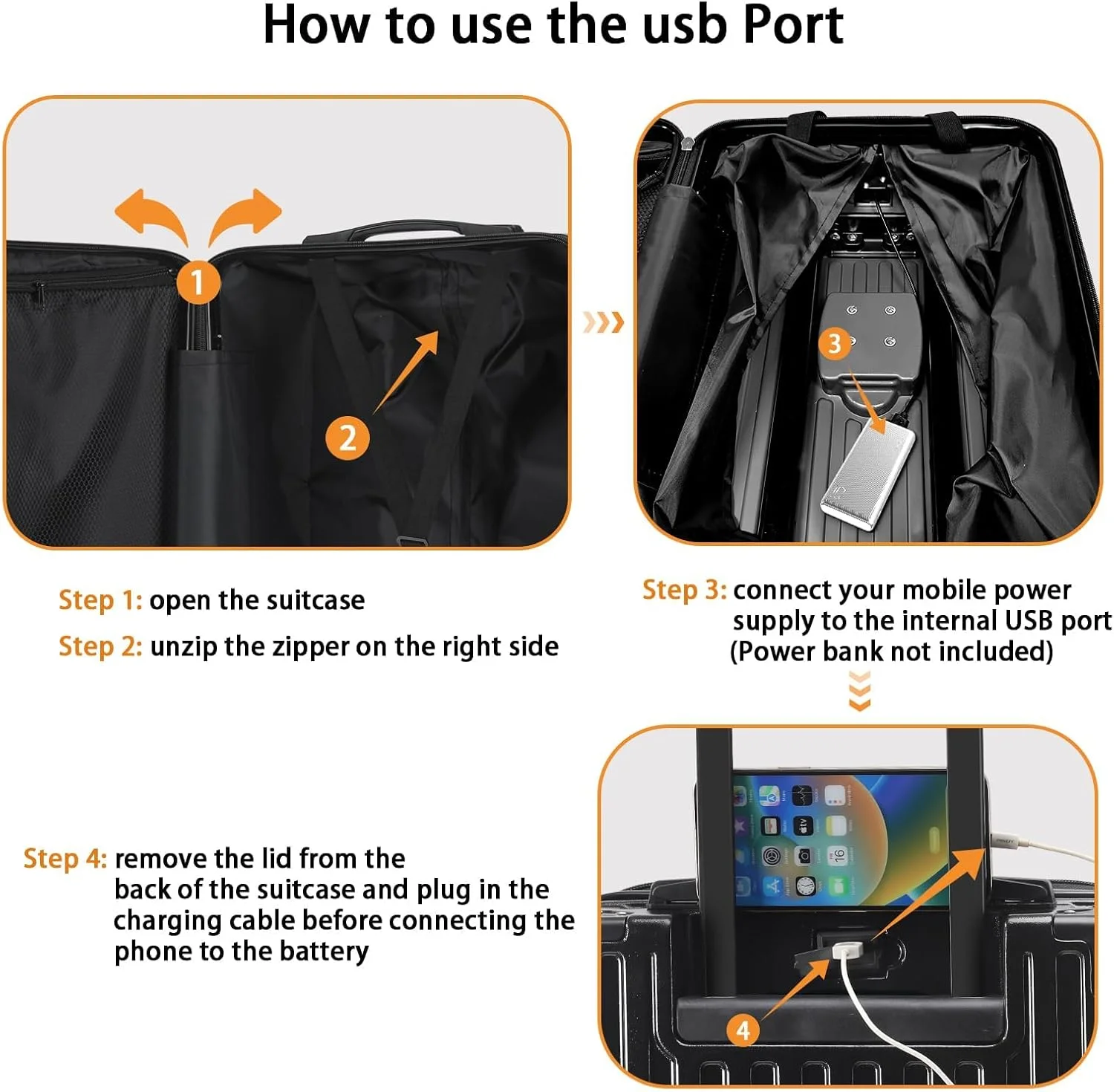 20 Inch Carry On Luggage With Cup Holder & USB Port, Airline Approved TSA-locked Luggage, Lightweight PC Material Travel Suitcase With 360- Spinner Wheel - Image 12