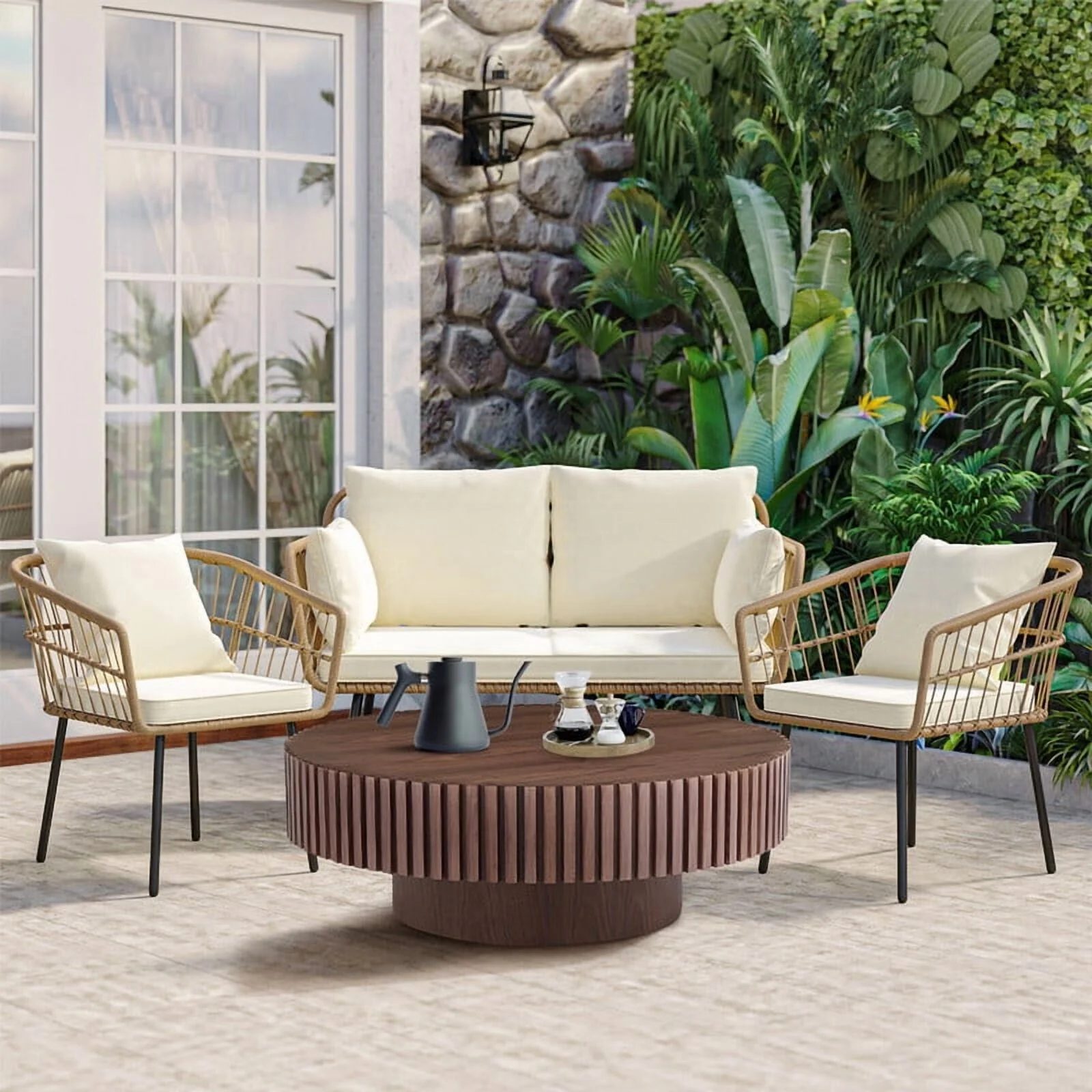FFH 43.7 inch Oval Coffee Table for Living Room,Handcraft Rustic Corner Coffee Table Nature Wood Relief Sturdy Pedestal for Apartmen,Side Table Centre Table,Nature Wood - Image 34