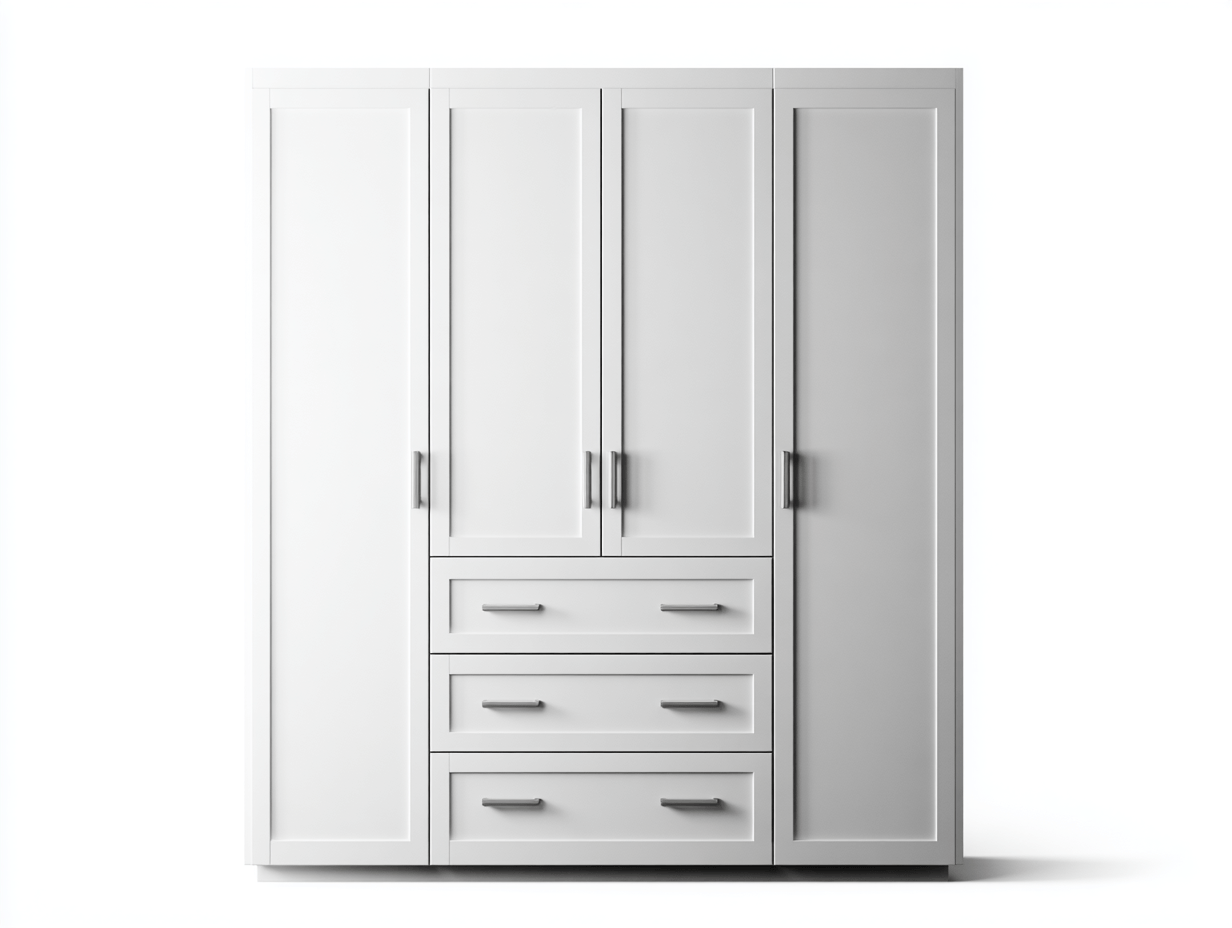 Armario de 4 puertas y 3 cajones 200×60×220 cm – blanco – madera MDF – estilo moderno