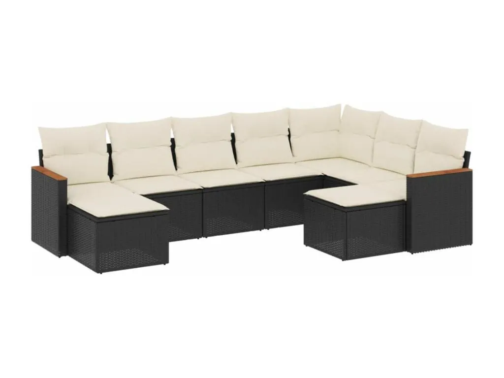 Set de sofás de jardín 8 piezas y cojines ratán sintético negro adtb95694