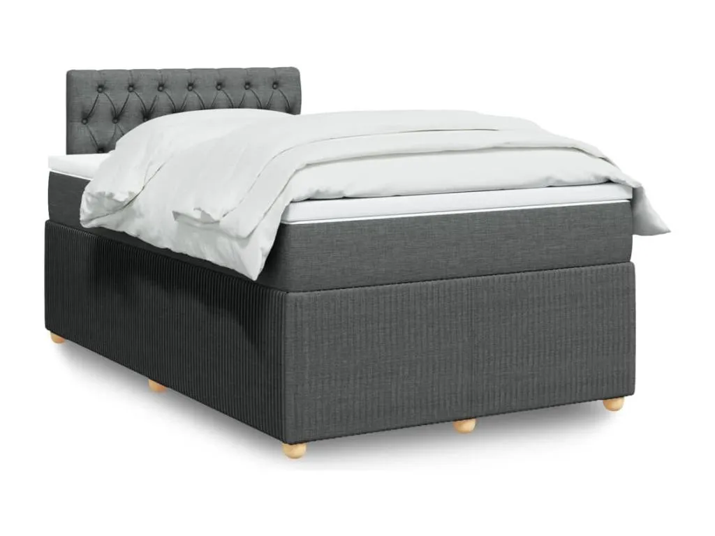 Cama box spring con colchón tela gris oscuro 120x190 cm mid3518486