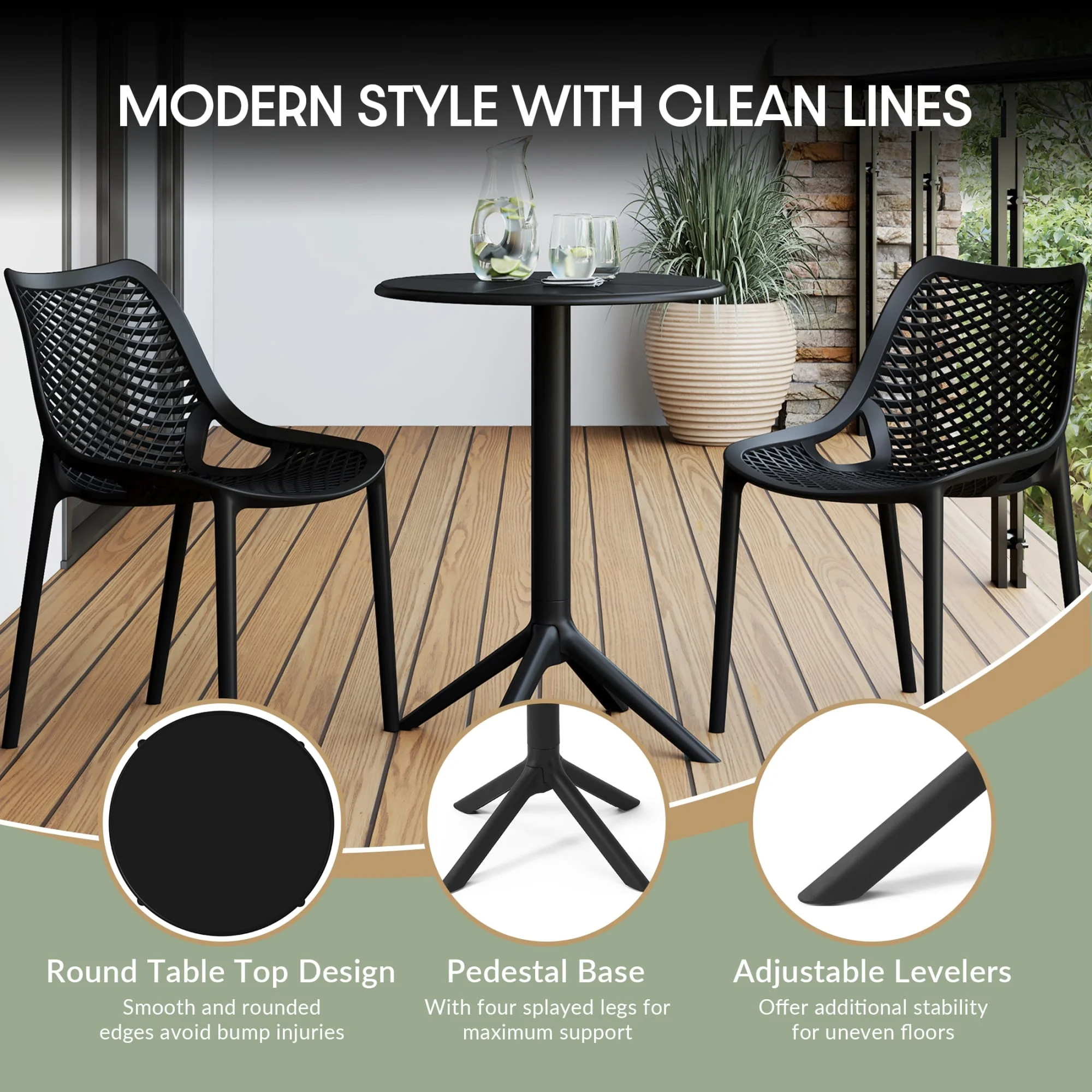 WestinTrends Playa 3-Piece Outdoor Resin Patio Bistro Table Set with Stackable Patio Dining Side Chairs For 2, Black - Image 18