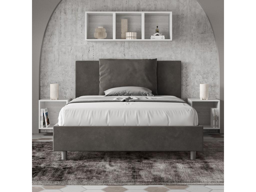 Cama doble con somier acolchada 140x210 microfibra gris Antea