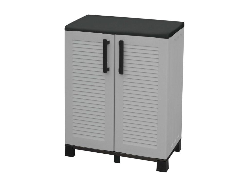 Armario de exterior Cozovis - Armario de balcón multiusos - Mueble de exterior de 2 puertas - 100 por ciento Made in Italy - 68x37h90 cm - Gris claro y negro - Acabado a rayas
