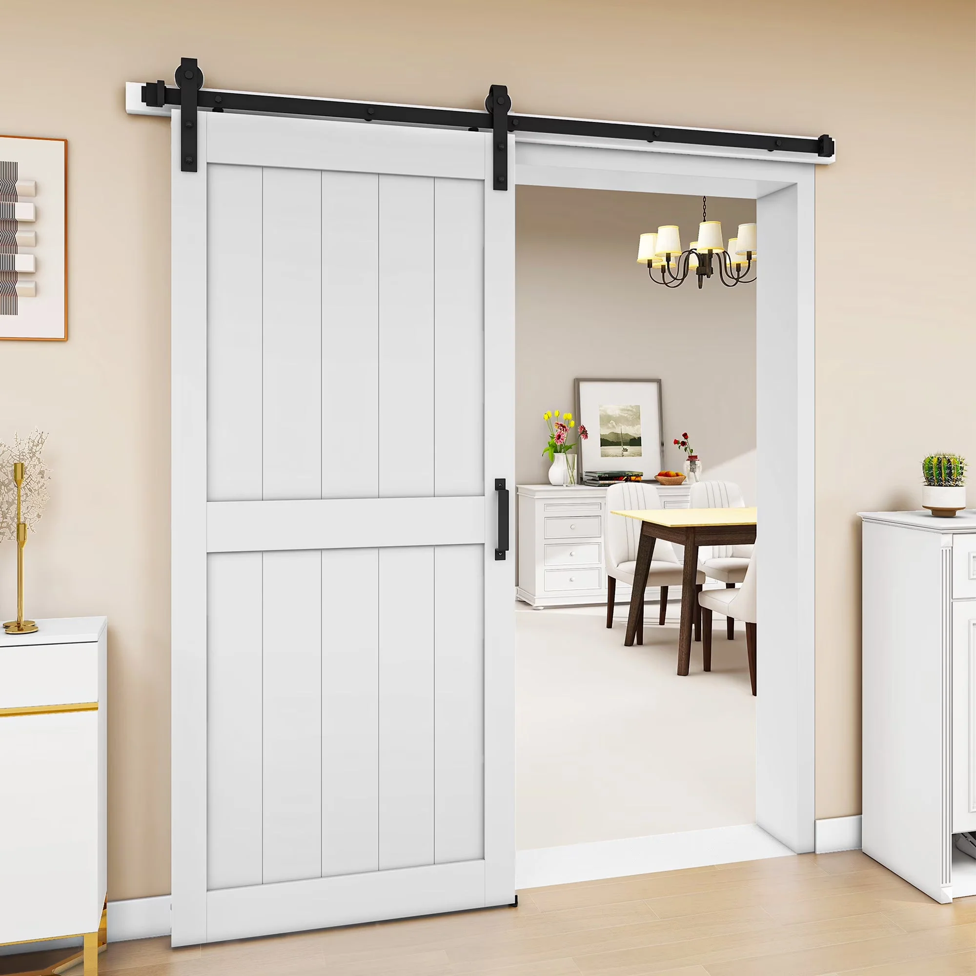 Uforic Sliding Barn Door With Hardware Kit, 48 x 84 in, Gray - Image 3 Uforic Sliding Barn Door With Hardware Kit, 48 x 84 in, Gray - Image 3