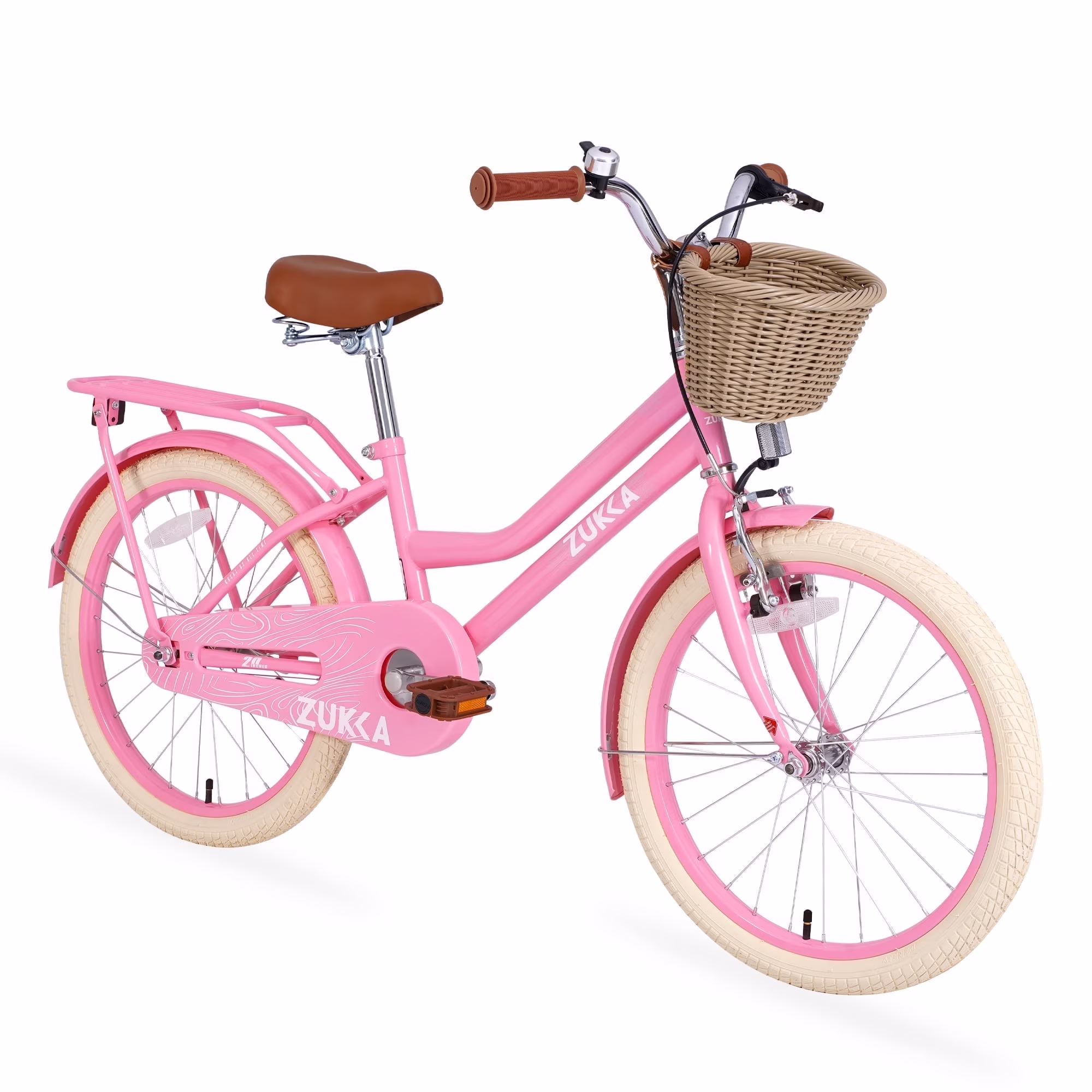 20" Kids Bike Girls Bike with Basket Single Speed Steel Frame Children Bicycle for 7 - 10 Years, Pink(Pink)