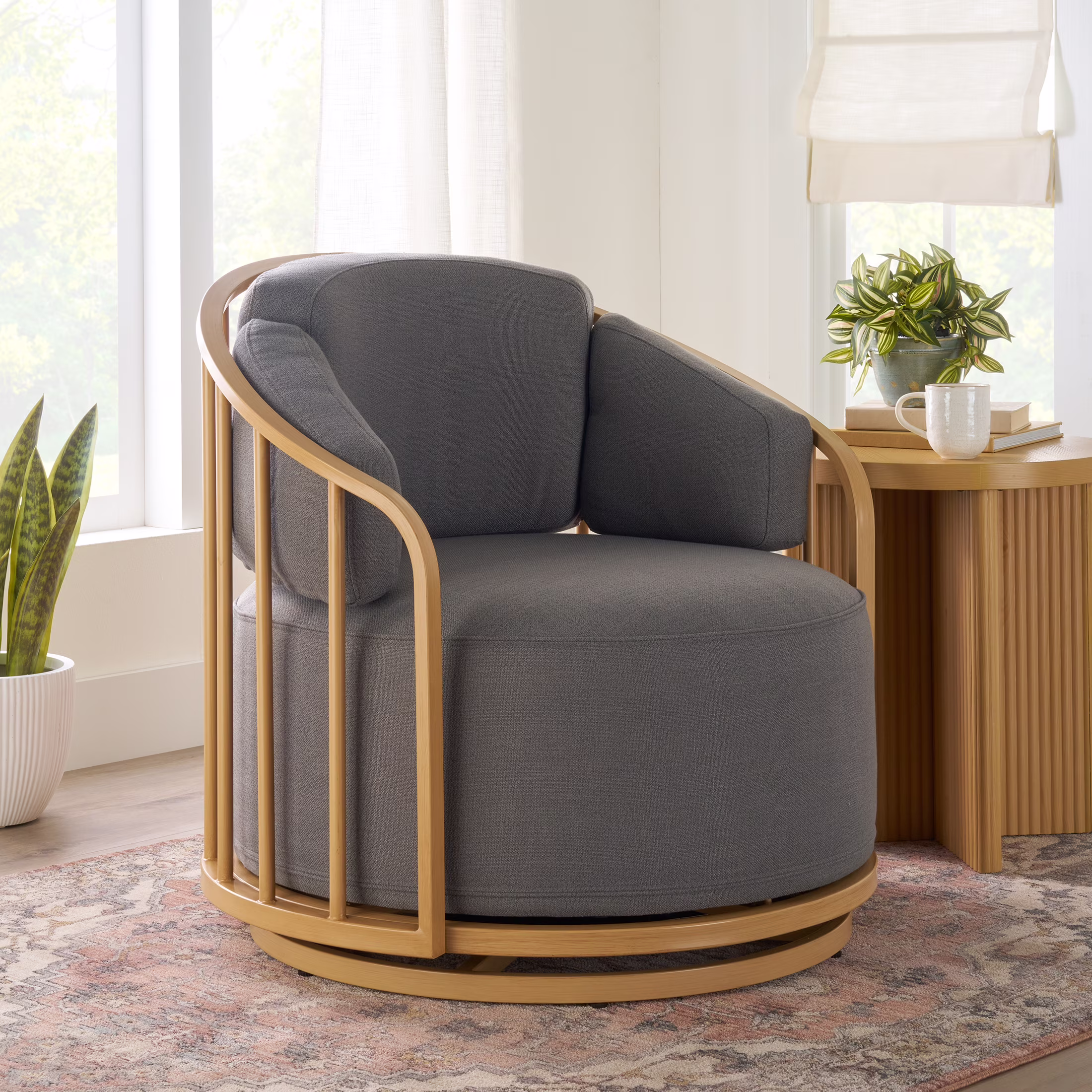 Better Homes & Gardens Lillian Swivel Birdcage Accent Chair, Cream Linen - Image 3
