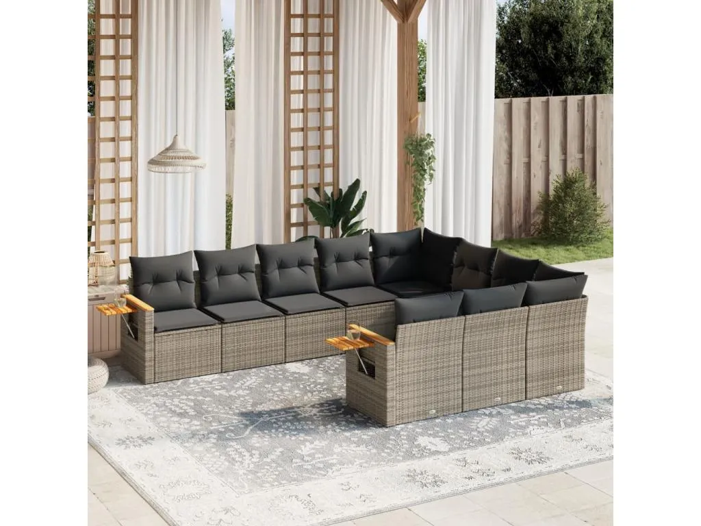 Set de sofás de jardín 10 pzas con cojines ratán sintético gris 30512QLAV