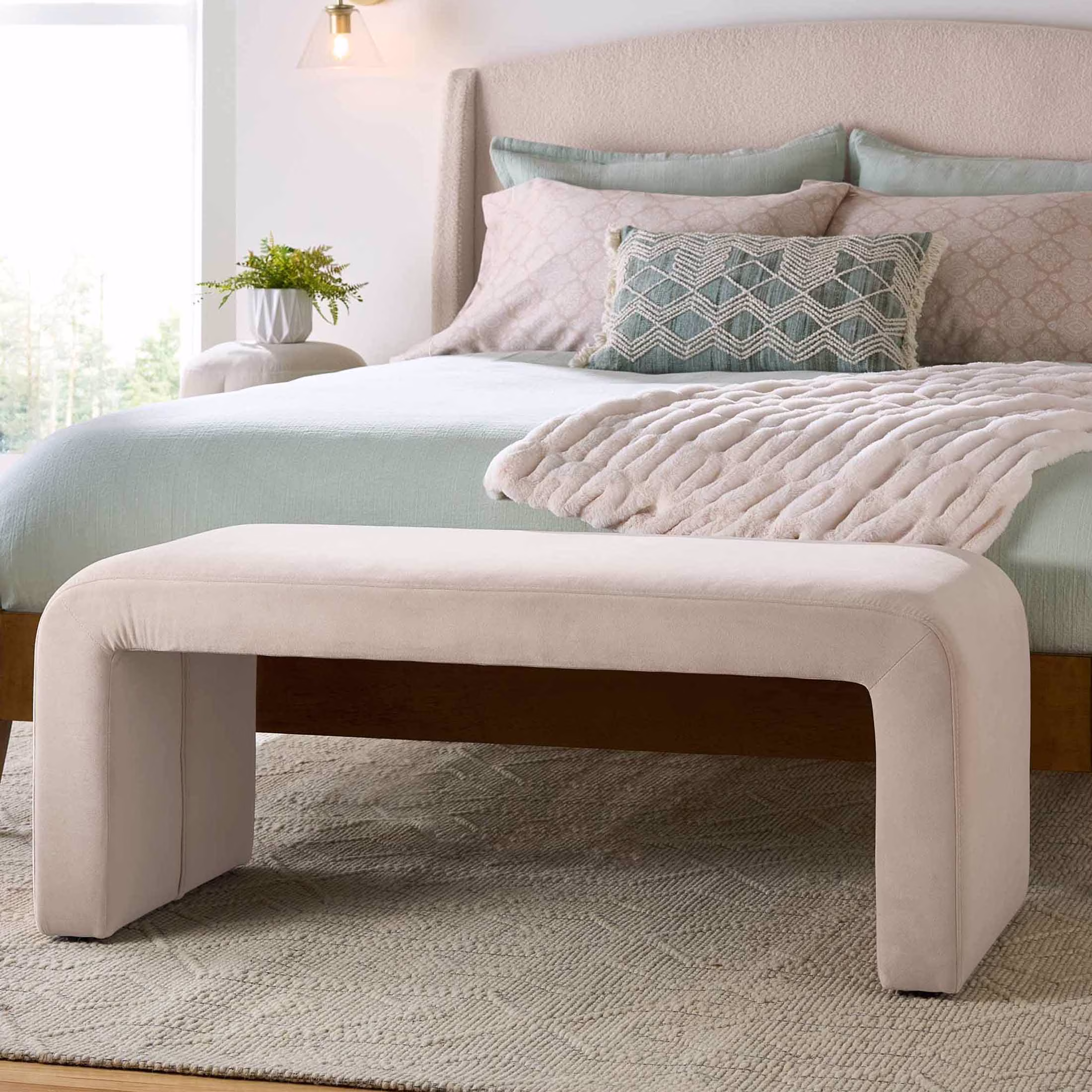 Better Homes Gardens Juliet Velvet Waterfall Bench, Beige(Beige)