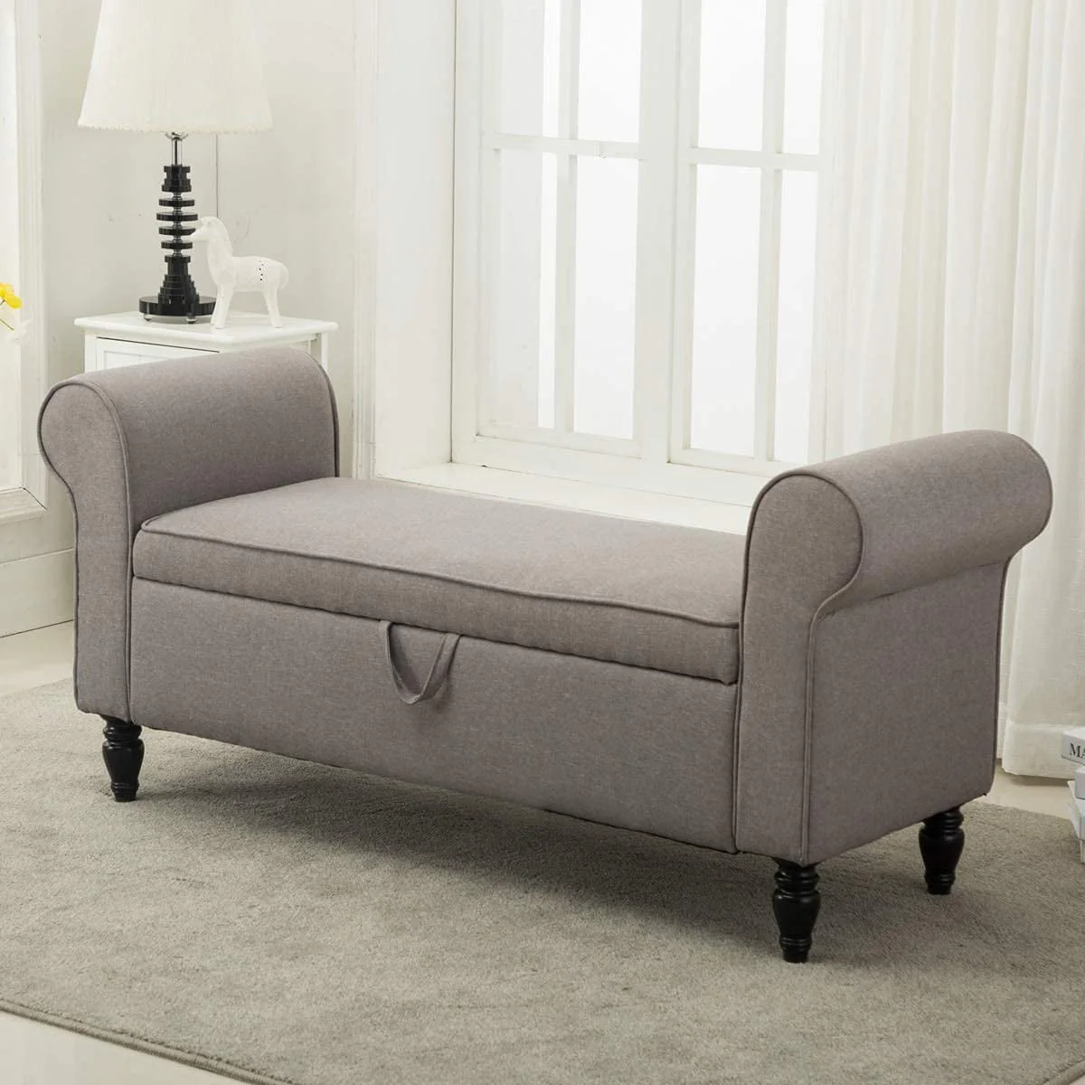 Andeworld Storage Bench with Arms Upholstered Bench Settee for Bedroom Living Room Gray - Image 5