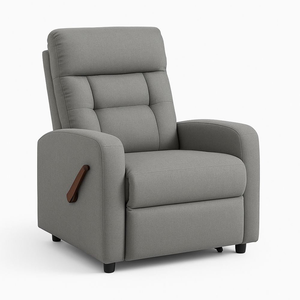 Sillón reclinable de tela gris con reposabrazos de madera,sofá funcional y moderno para sala de estar