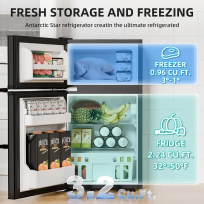 FREE VILLAGE Compact Refrigerator with Freezer,2 Door Mini Fridge,Adjustable Shelf,Small Fridge for Bedroom Office Dorm Kitchen,3.2 Cu.Ft.