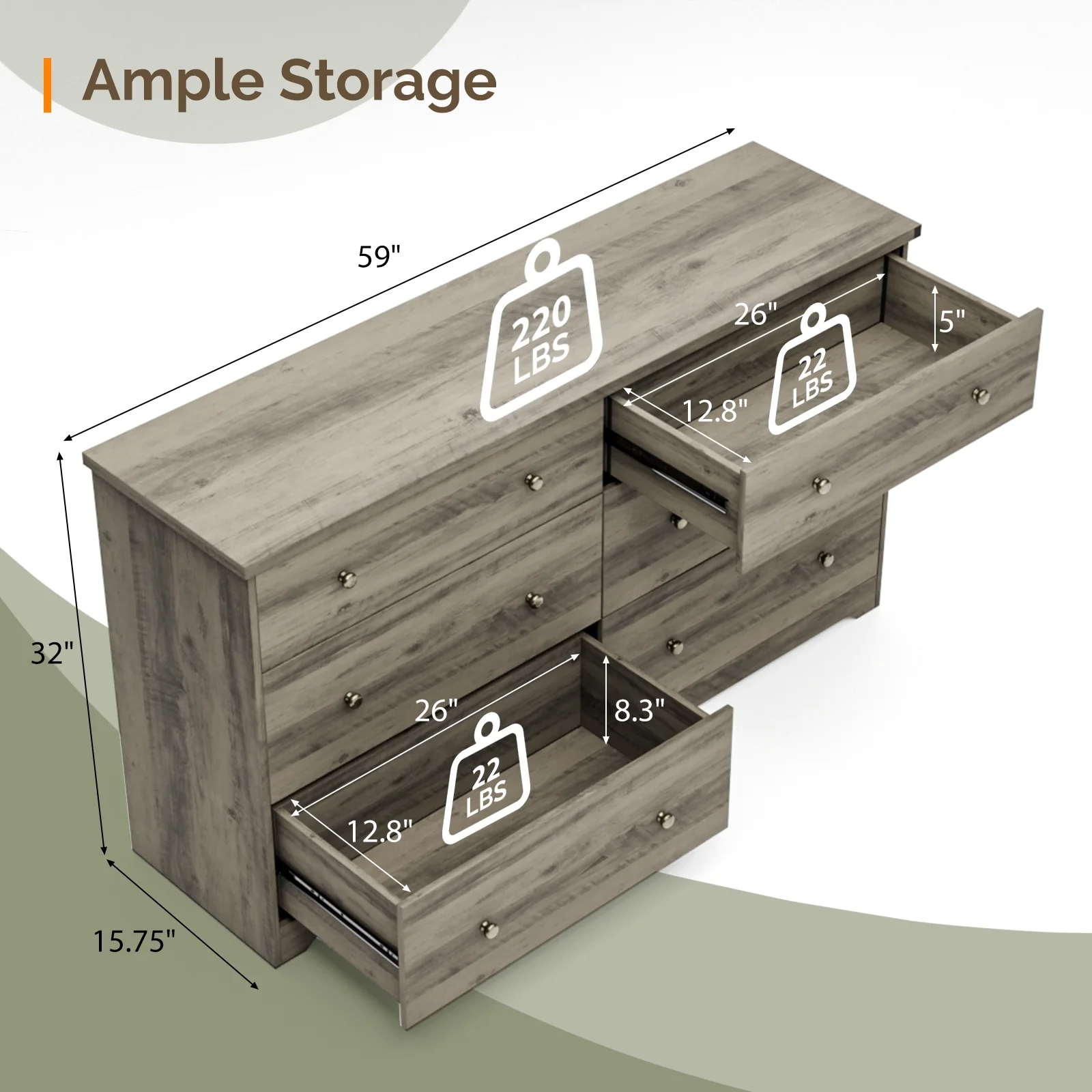 Ktaxon 6 Drawer Double Dresser Wood Dresser Storage Cabinet Drawer Organizer Chest Of Drawers, White - Image 41