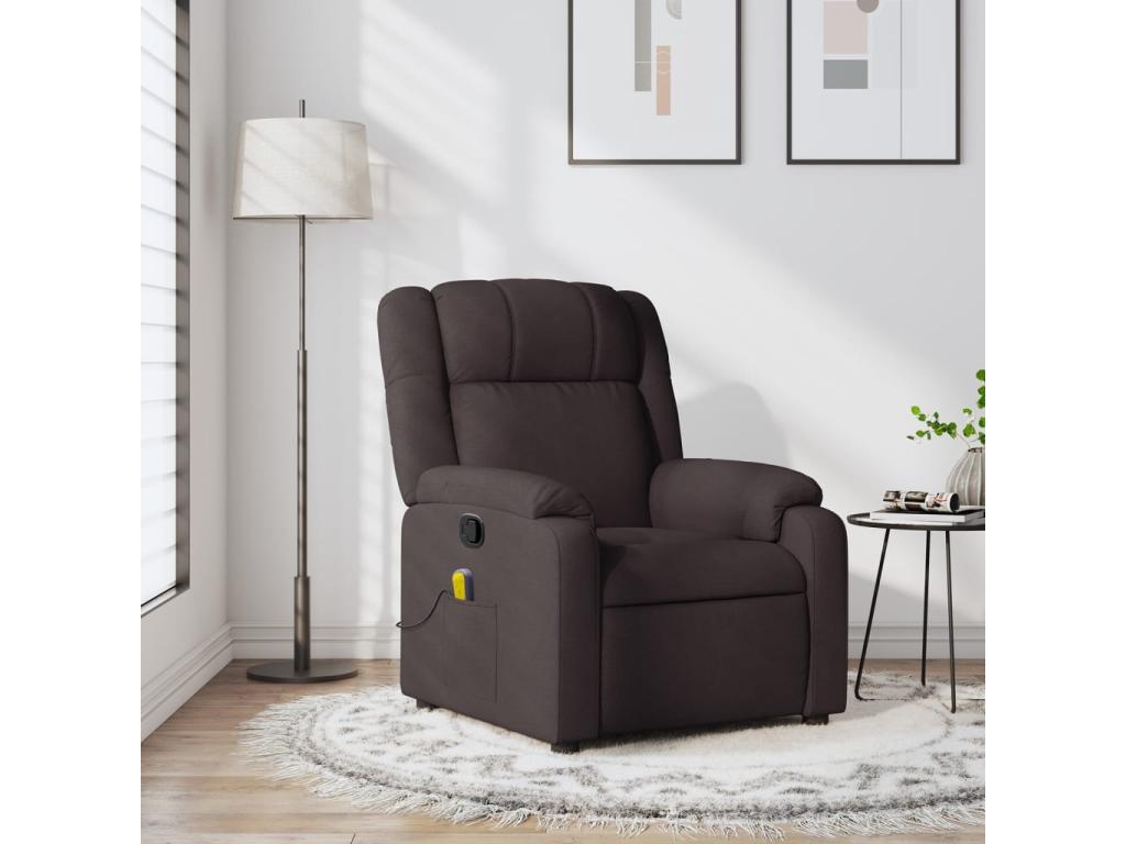 Sillón de masaje reclinable de tela marrón oscuro
