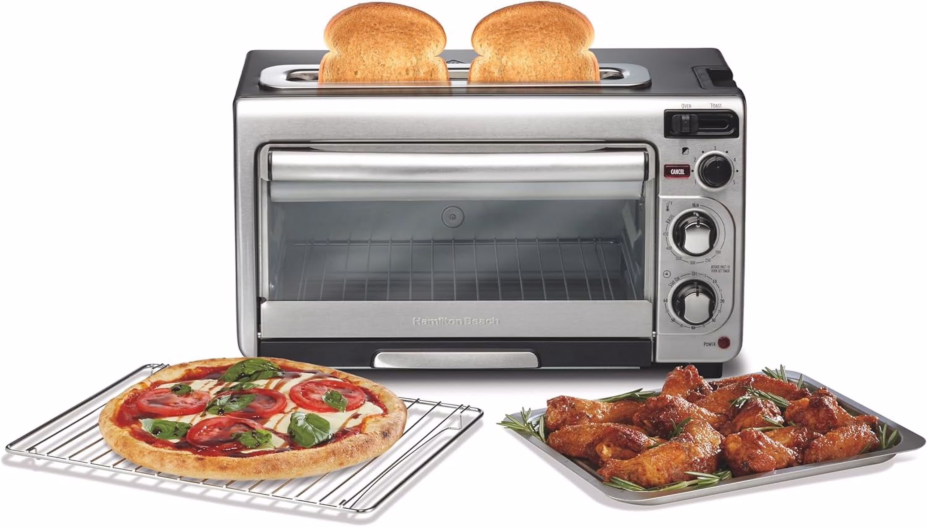 2 - in - 1 Countertop Toaster Oven and Long Slot 2 Slice Toaster, 60 Minute Timer and Automatic Shut Off, Shade Selector, Stainless Steel (31156)