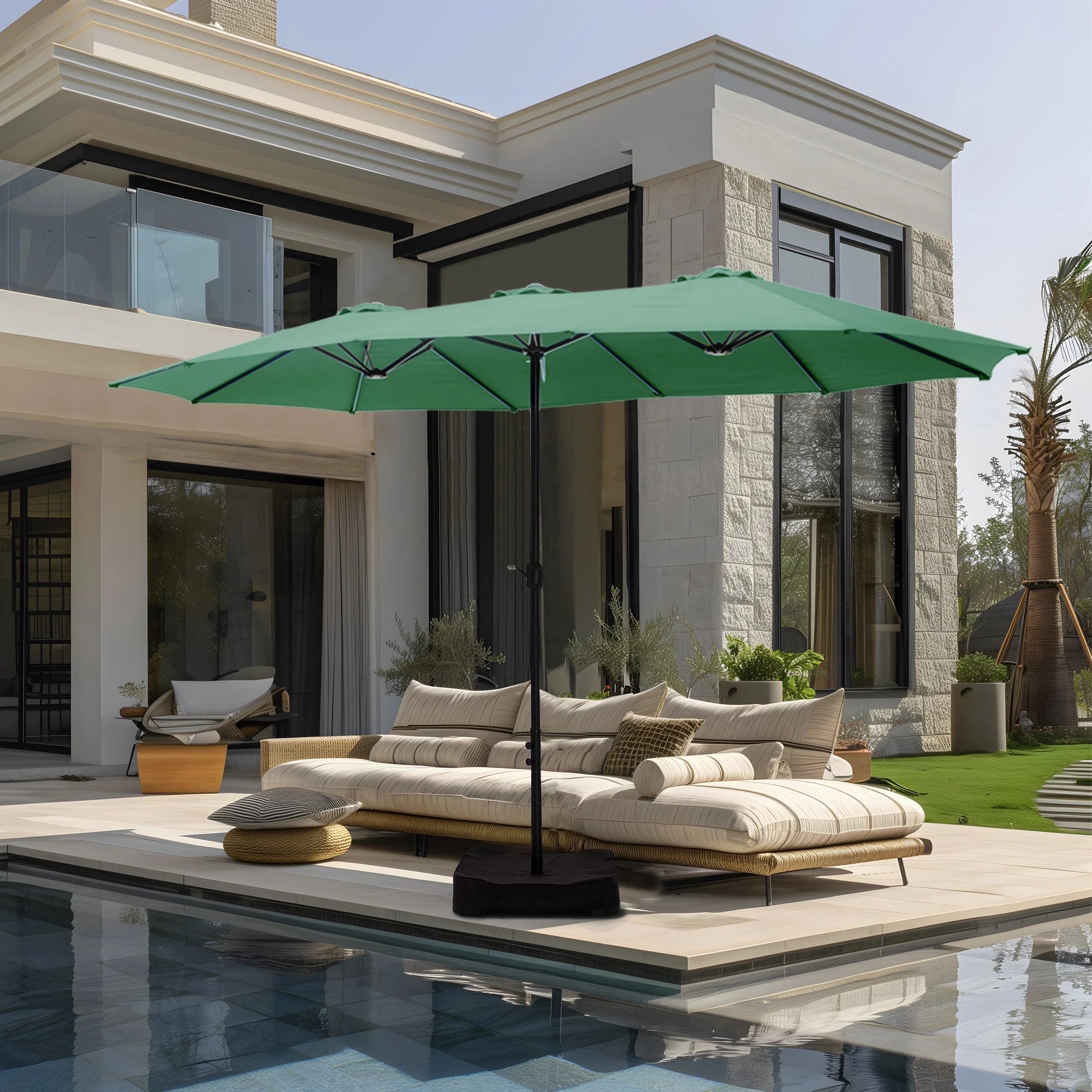 Alpha Joy 15ft Outdoor Patio Umbrella Extra-Large Double-Sided Garden Umbrella with Crank Handle and Base - Smoky Gray - Image 15