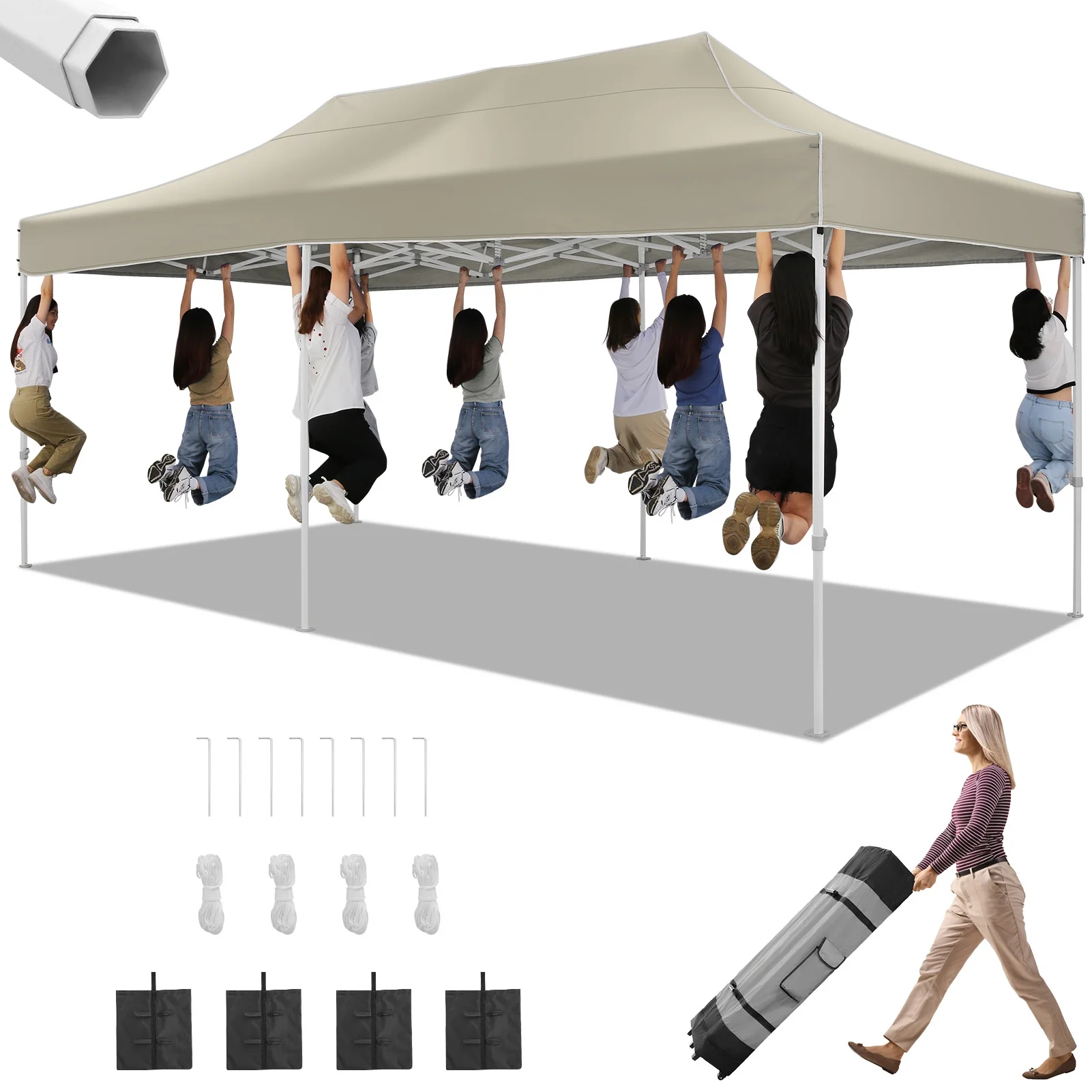 HOTEEL 10x15 Heavy Duty Canopy Tent ,Pop up Canopy for Parties Wedding,Commercial Easy up Gazebo with Roller Bag,UV 50+ &,White