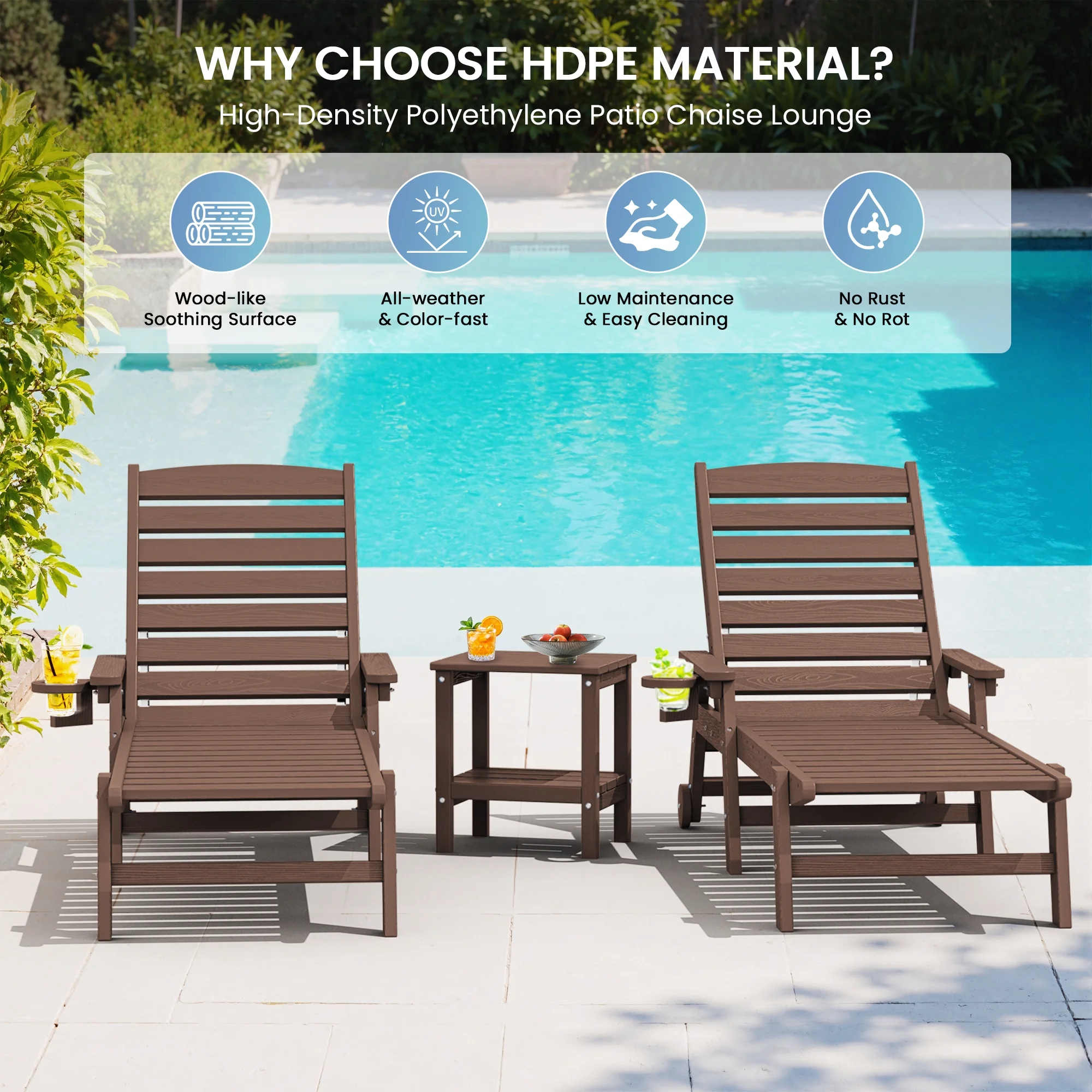 SERWALL Patio Chaise Lounge Chair, 78'' HDPE Outdoor Lounge Chair 5 Positions Pool Lounger Navy Blue - Image 61