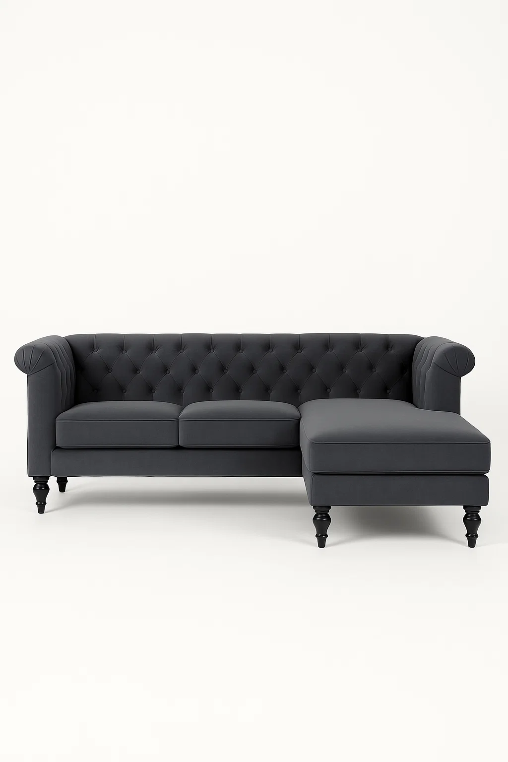 Sofá - 4 plazas estilo chesterfield con chaise longue y respaldo acolchado