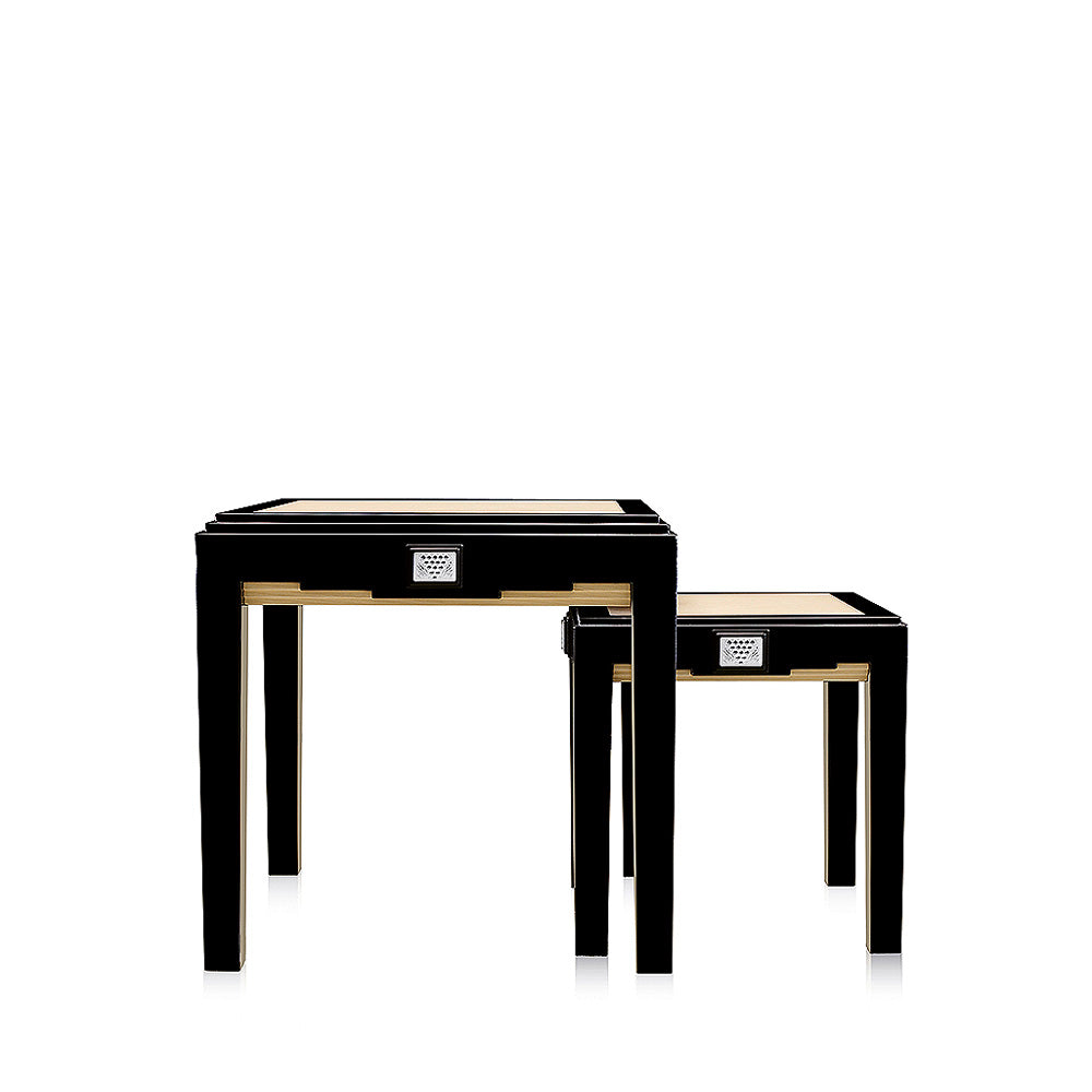 TABLE D'APPOINT RAISINS - CRISTAL INCOLORE, LAQUÉ NOIR ET FRÊNE IVOIRE, PETIT MODÈLE