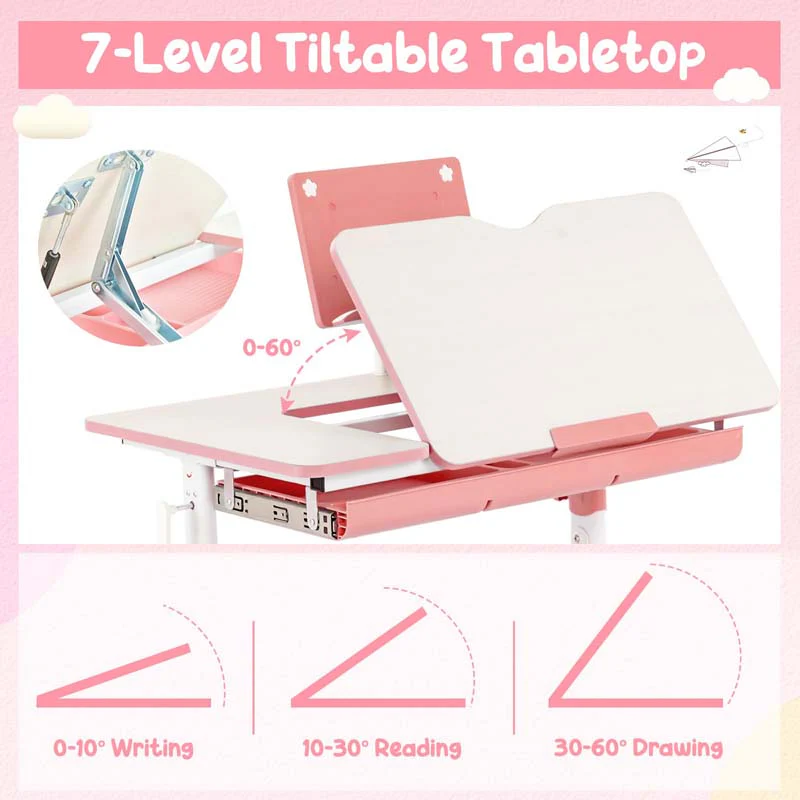 Eletriclife Height Adjustable Kids Study Desk Chair Set with Tilt Desktop
