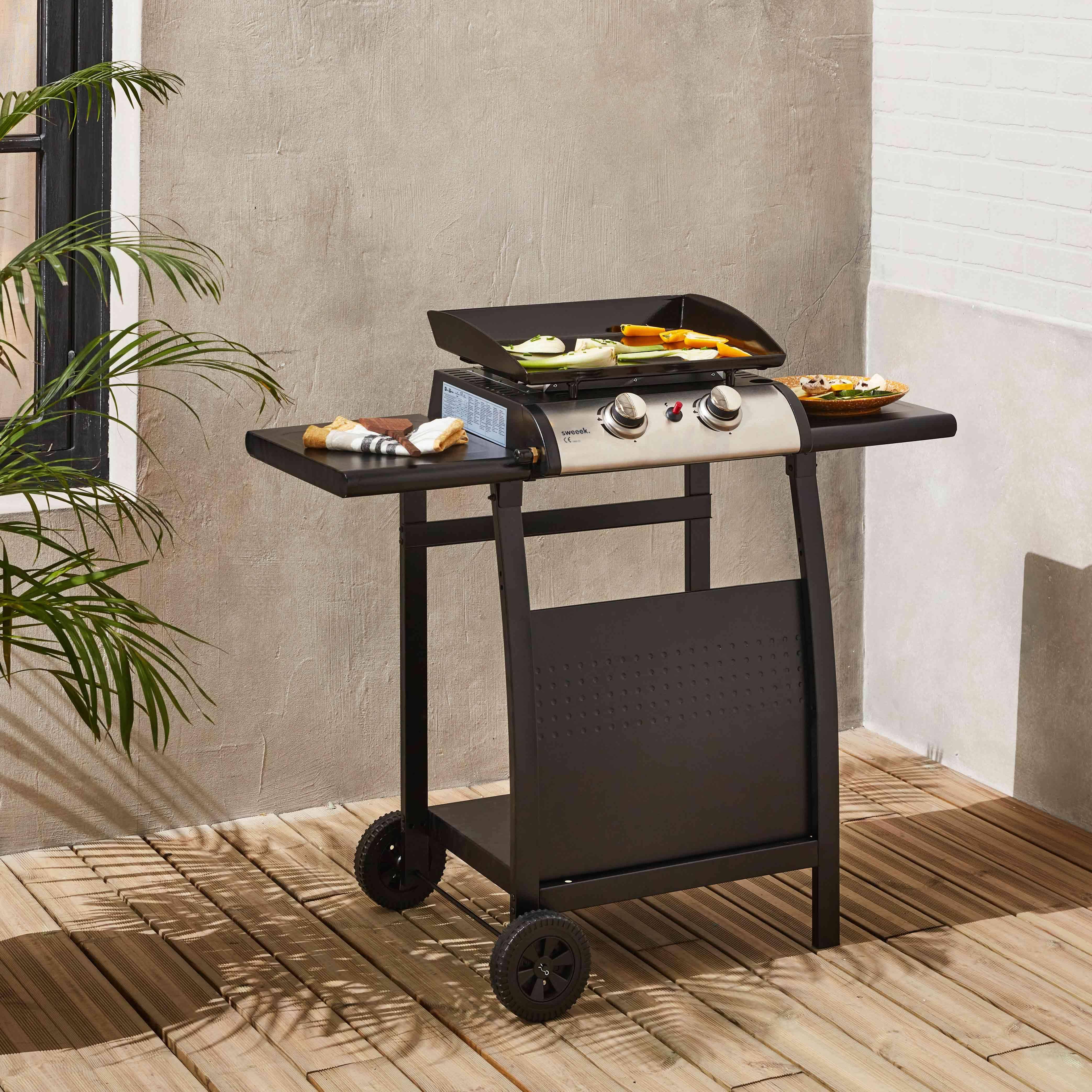 Porthos - Plancha de gas 2 quemadores 5kW con carrito