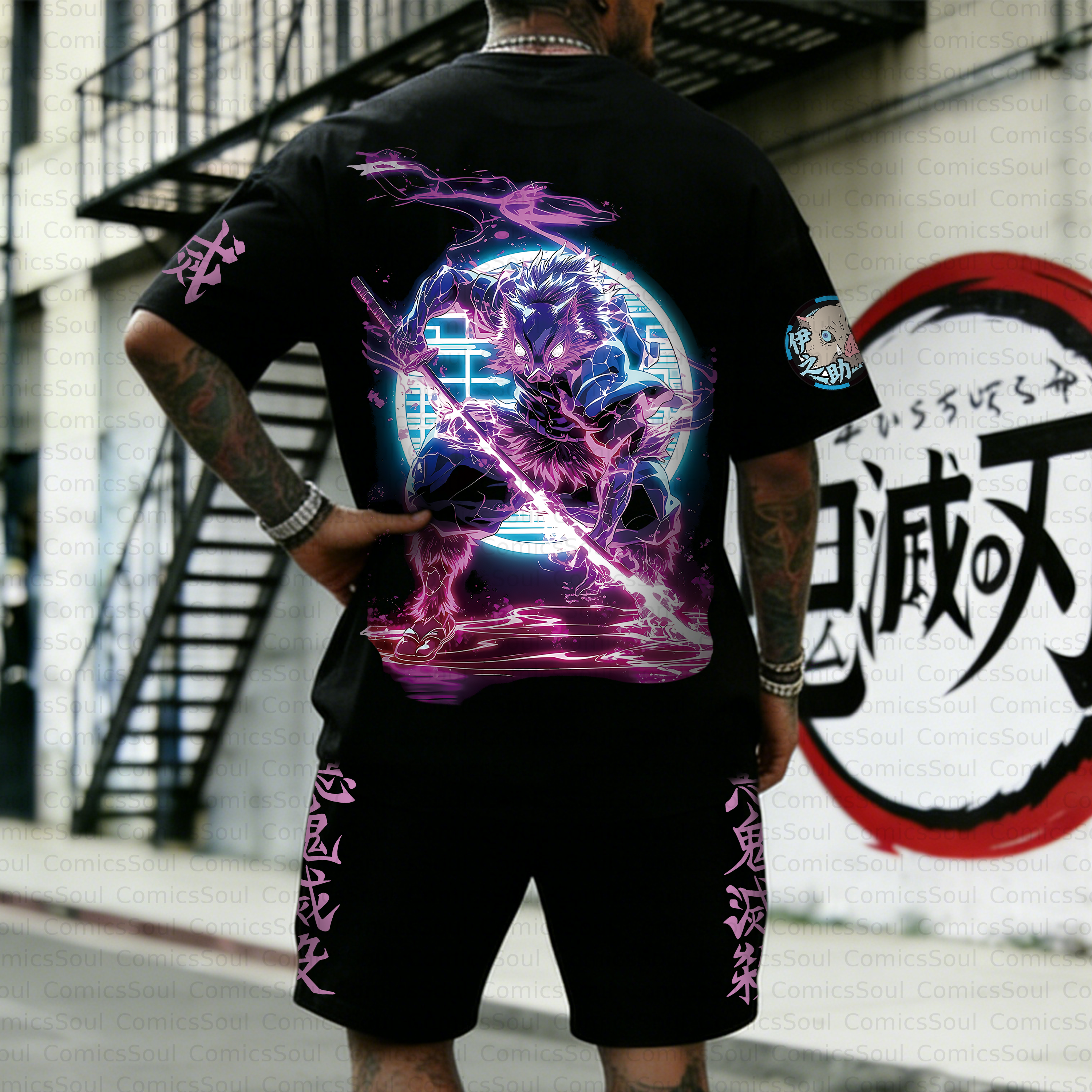 Unisex Anime Inspired Vintage T-shirt& Shorts 2 Pieces Set
