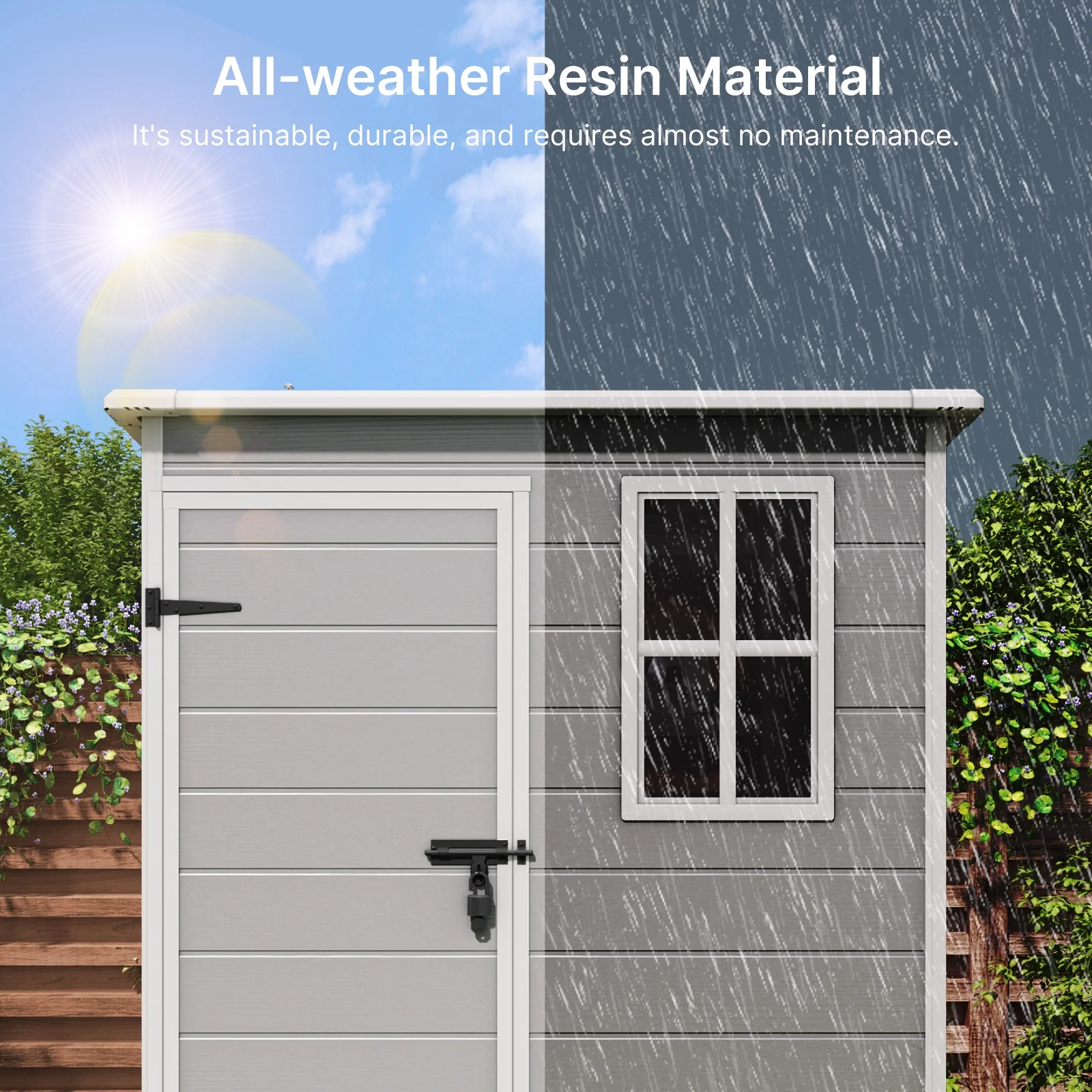 6x4 FT Resin Storage Shed, Lofka Plastic Outdoor Shed with Heavy Duty Floors, 135.6 cu ft, Colorfast, Side Window, Double Lockable Doors for Garden Backyard