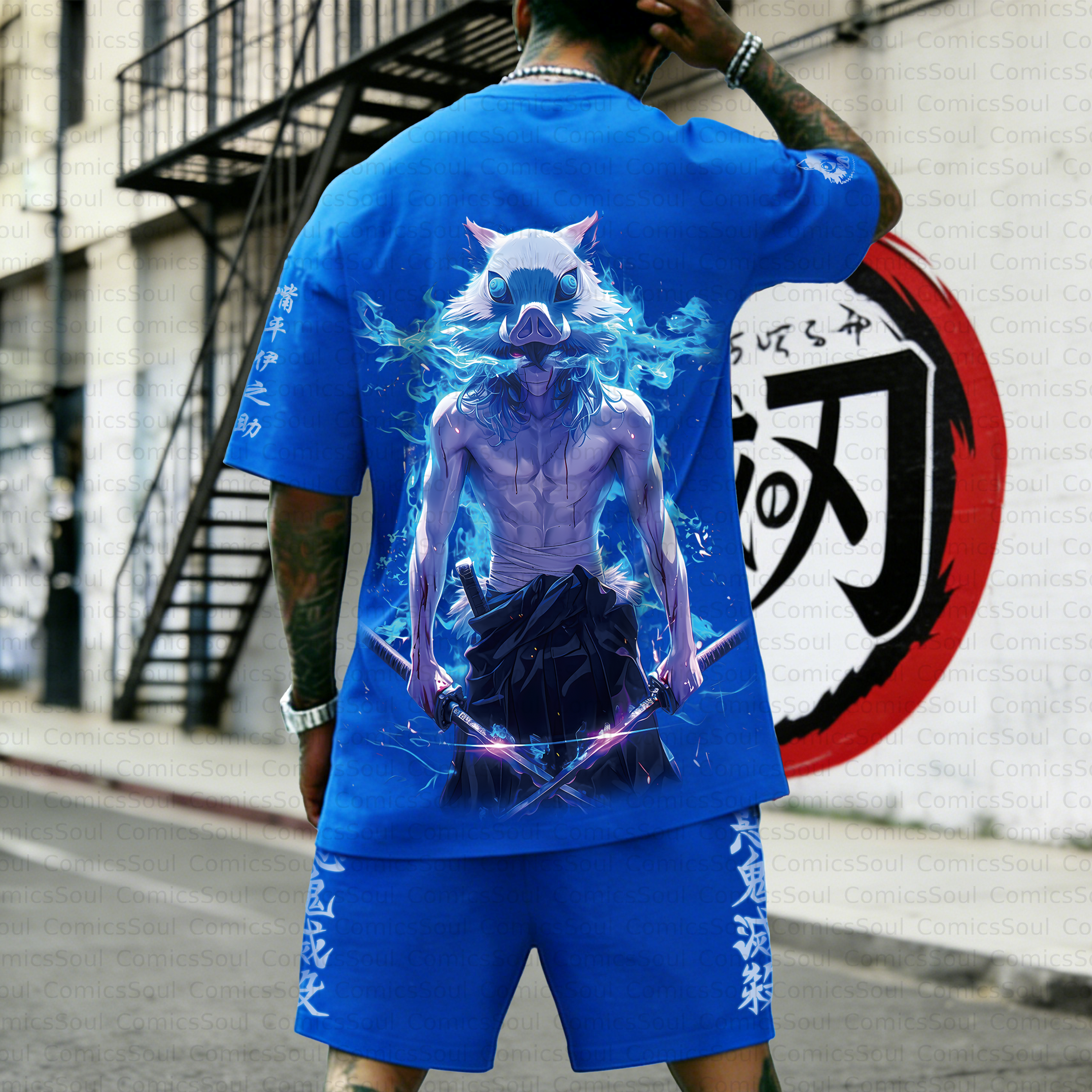 Unisex Anime Inspired Vintage T-shirt& Shorts 2 Pieces Set