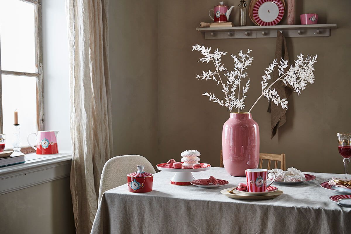 Tea for One Love Birds Medallion Stripes Red-Pink