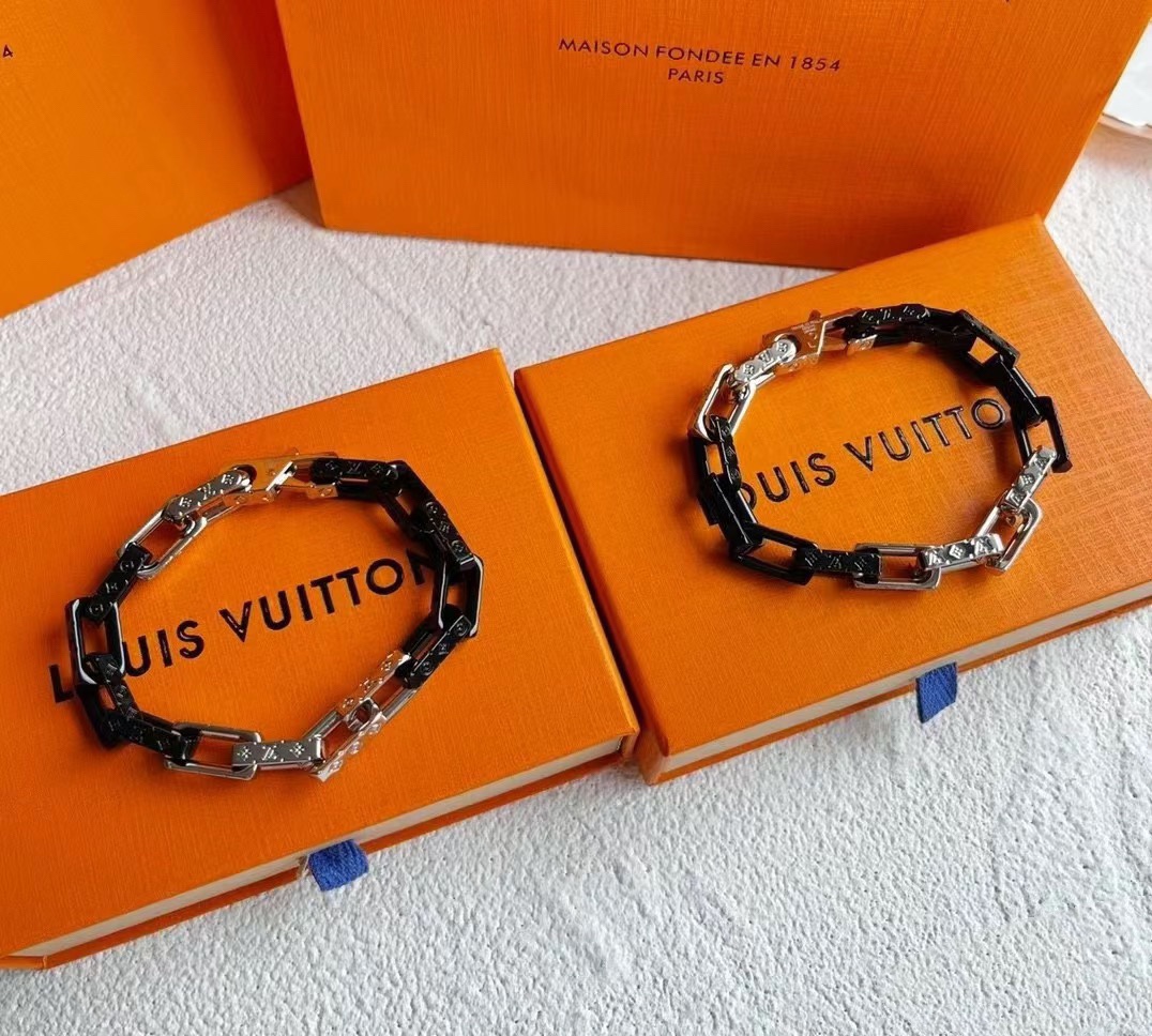 Louis Vuitton Black Silver Mixed Metal Color Monogram Bracelet Mens - Original Replica Club
