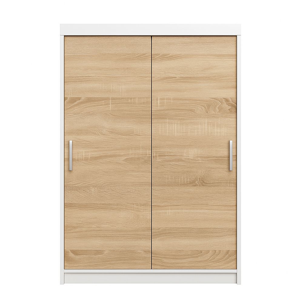 Armario Deslizante de Madera, Moderno y Minimalista, 2 Puertas, Color Madera Clara y Blanco, 180x90x200 cm, Ideal para Dormitorios