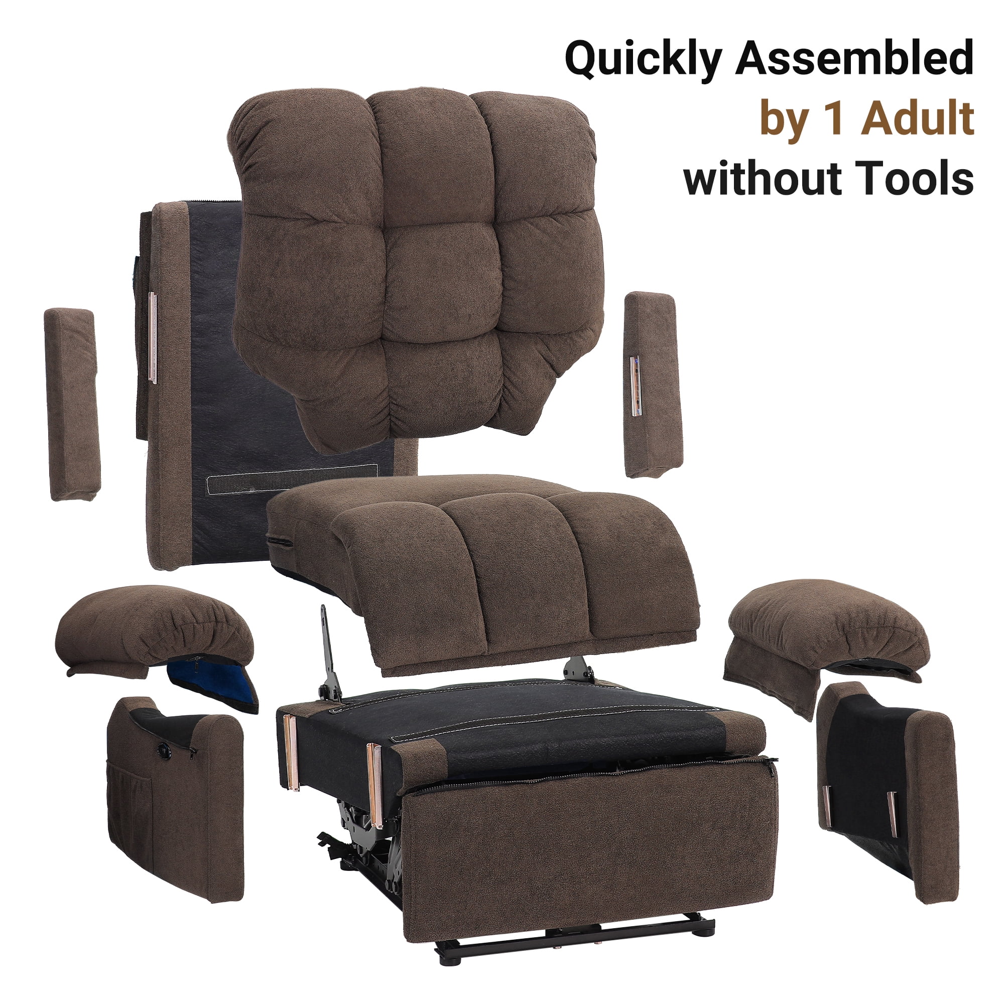 Power Recliner Chair,Electric Recline Sofa Chair for Adults with USB Port,Comfy Teddy Fleece Adjustable Cloud Sofa,Tool-Free Setup,Beige White - Image 36