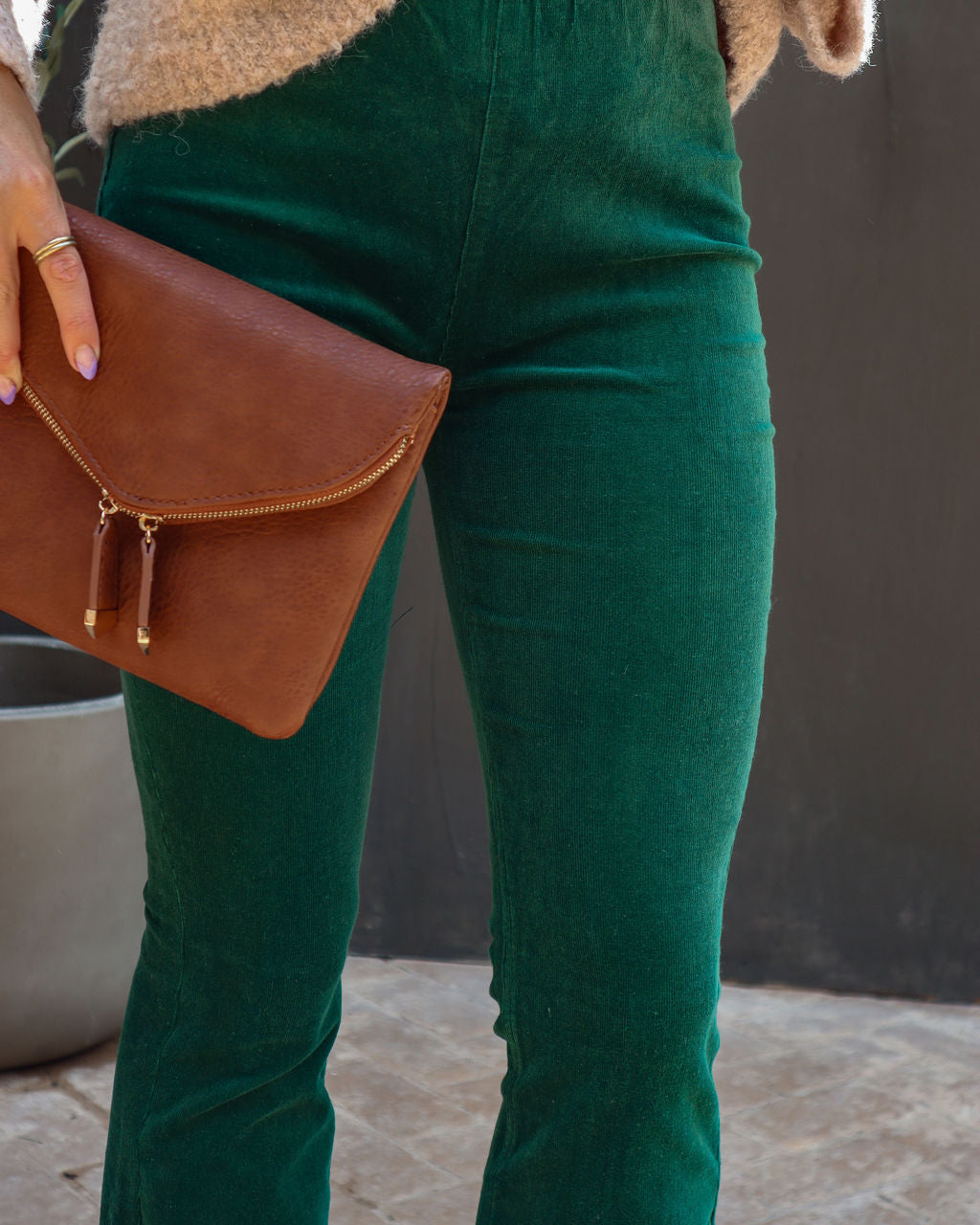 Sophie High Rise Bell Bottom Corduroy Pants - Green - Se7enfashion