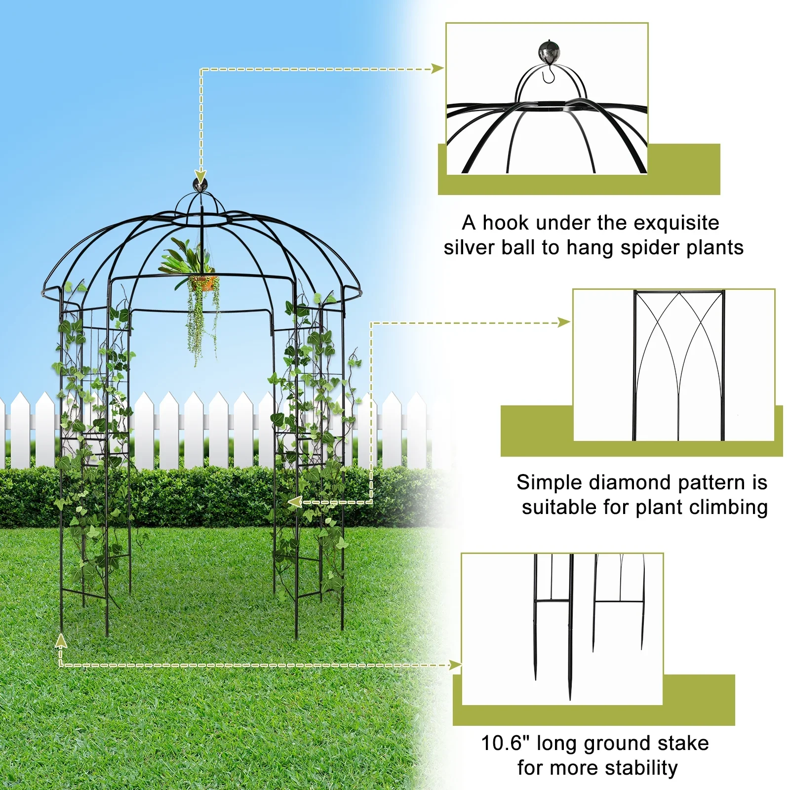 Ktaxon Garden Arch 8.8Ft Garden Birdcage Shape Garden Arbor Garden Gazebo