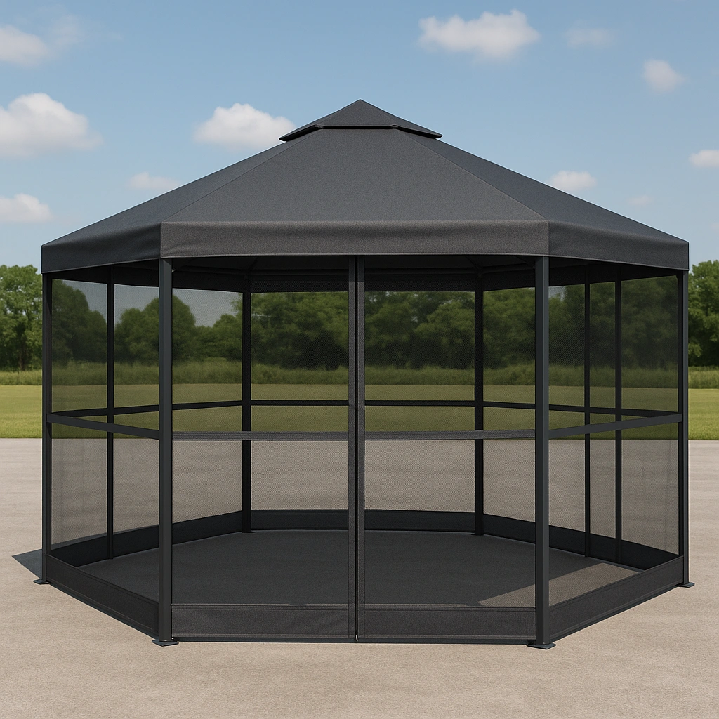 Cenador hexagonal negro de acero para jardín exterior 3x3x2,6m - OVsJAgA337HP