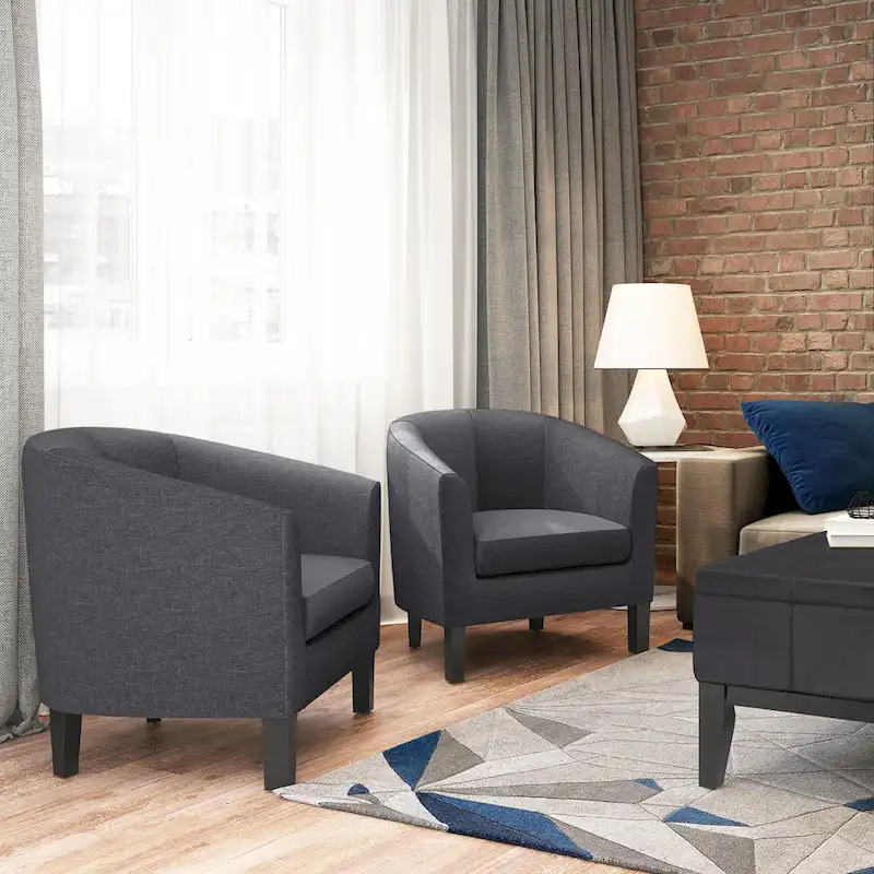 Modern Tub Accent Chair with Upholstered Seat and Wooden Legs