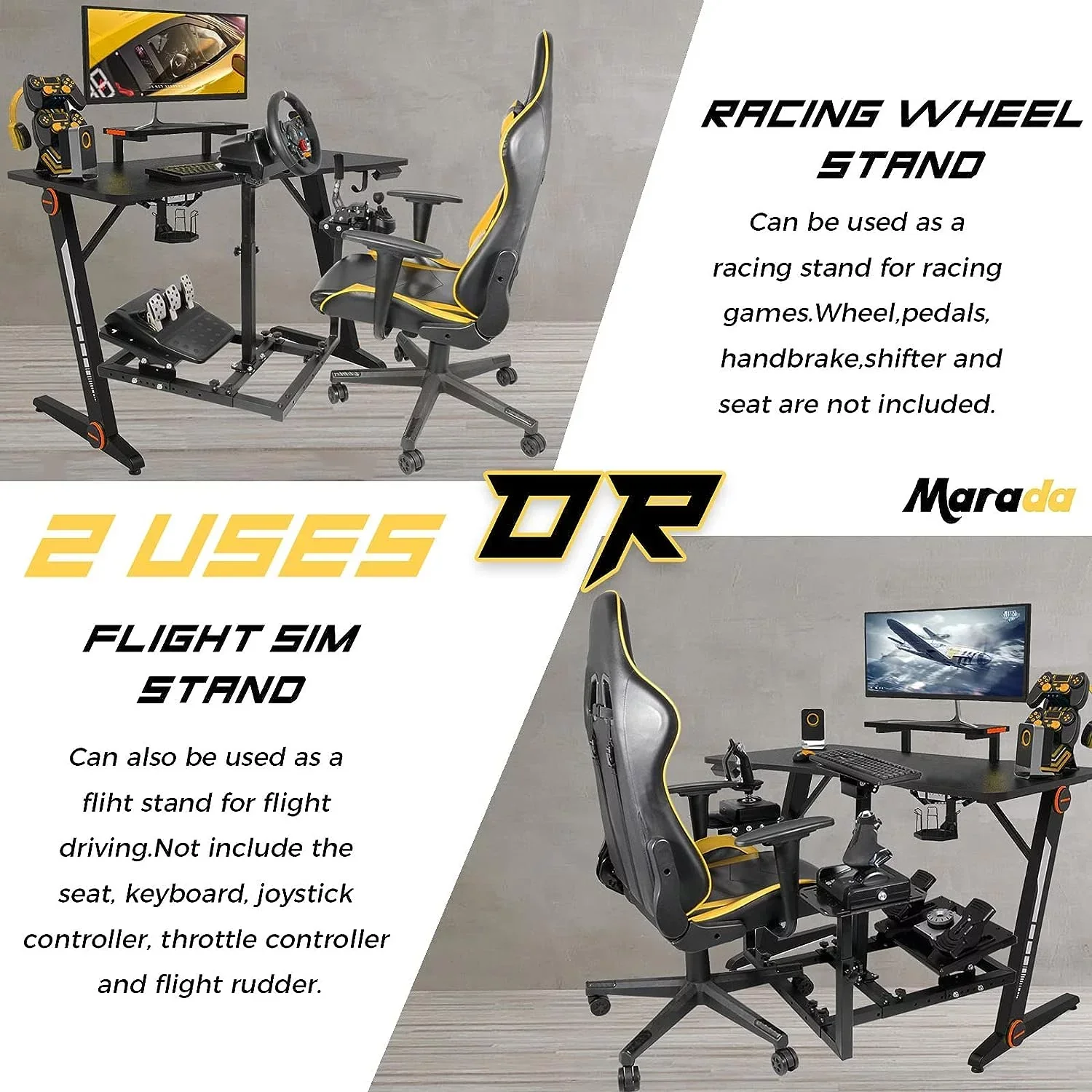 Marada Flight Simulator and Racing Wheel Stand, Adjustable, Carbon Steel - Fits Thrustmaster HOTAS Warthog - Image 5 Marada Flight Simulator and Racing Wheel Stand, Adjustable, Carbon Steel - Fits Thrustmaster HOTAS Warthog - Image 5
