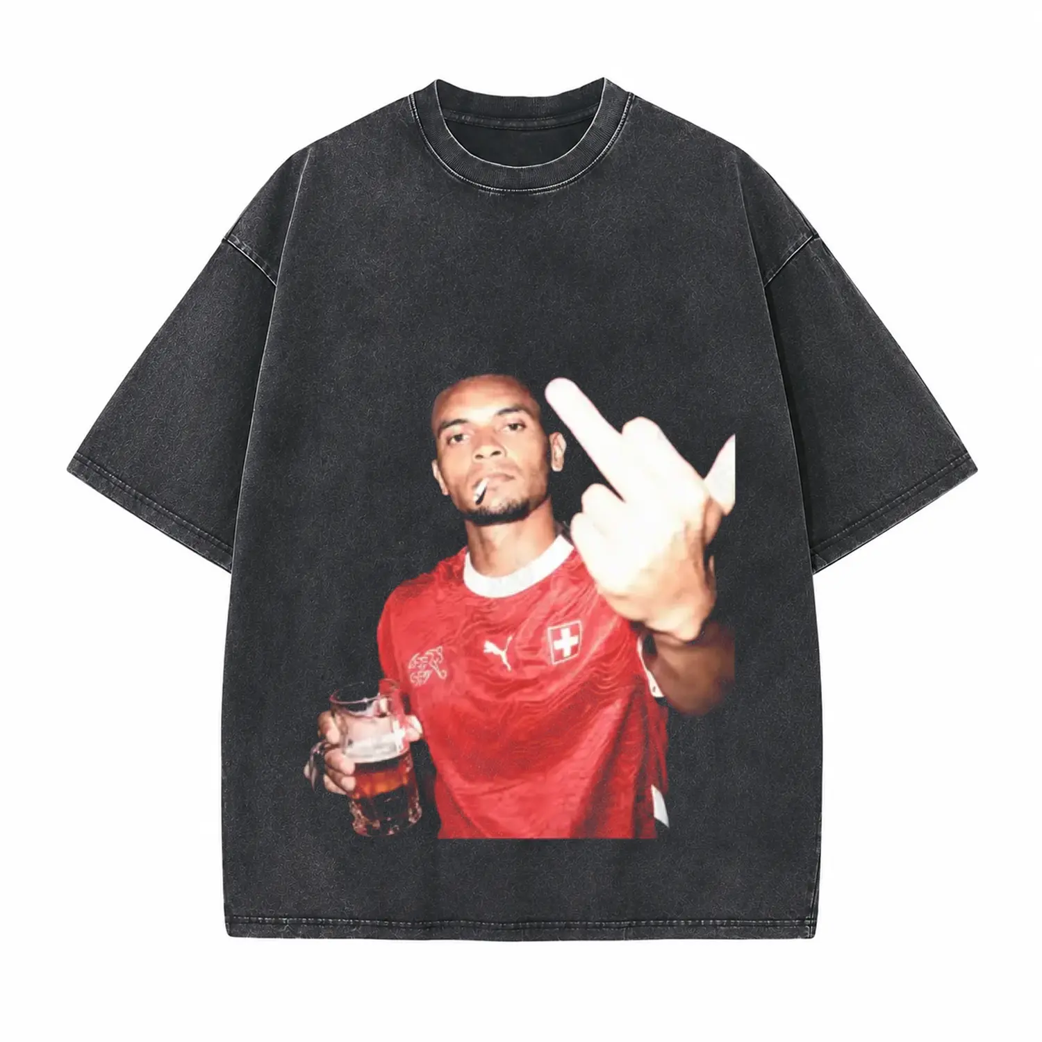 Football Players Classic Humorous Scene Printed Unisex Washed T-Shirt