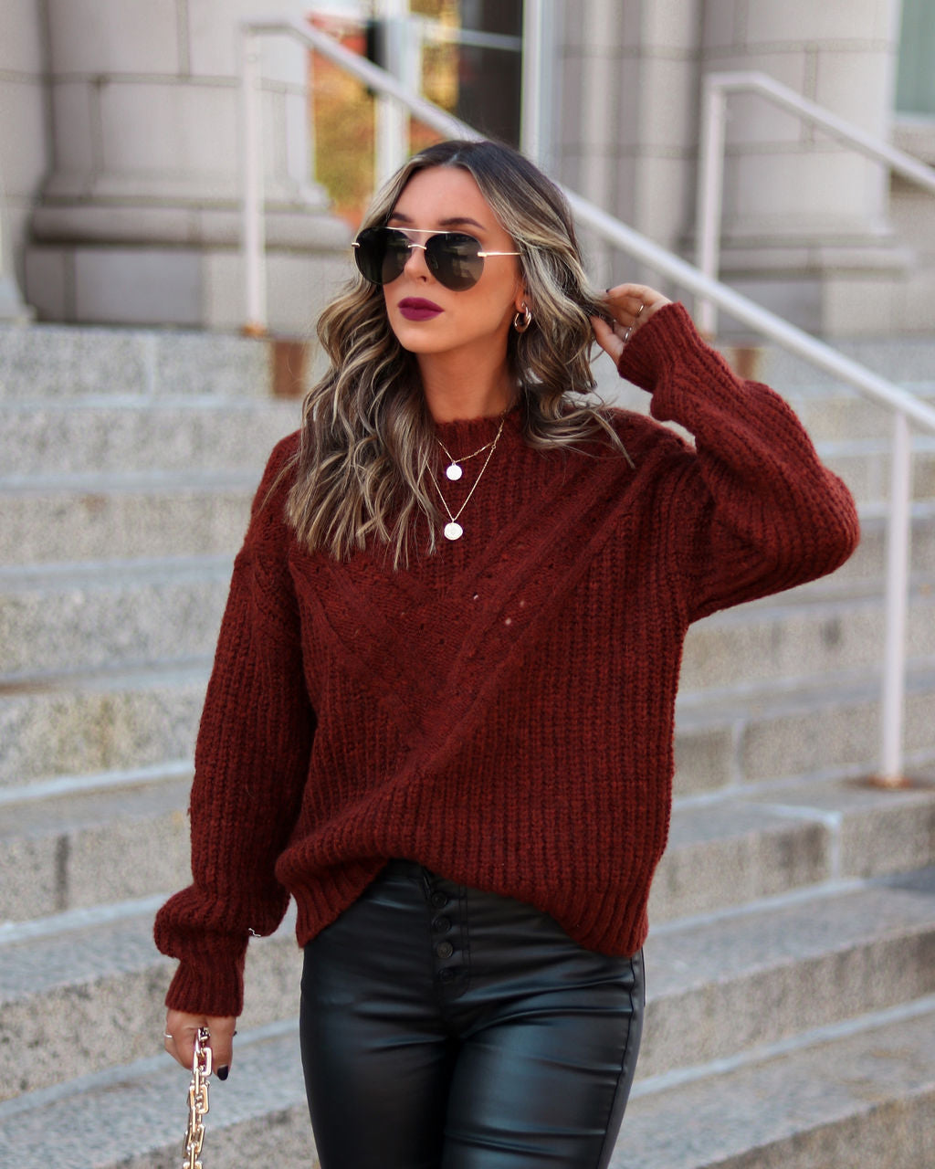 Chiara Knit Pullover Sweater - Chestnut - Se7enfashion