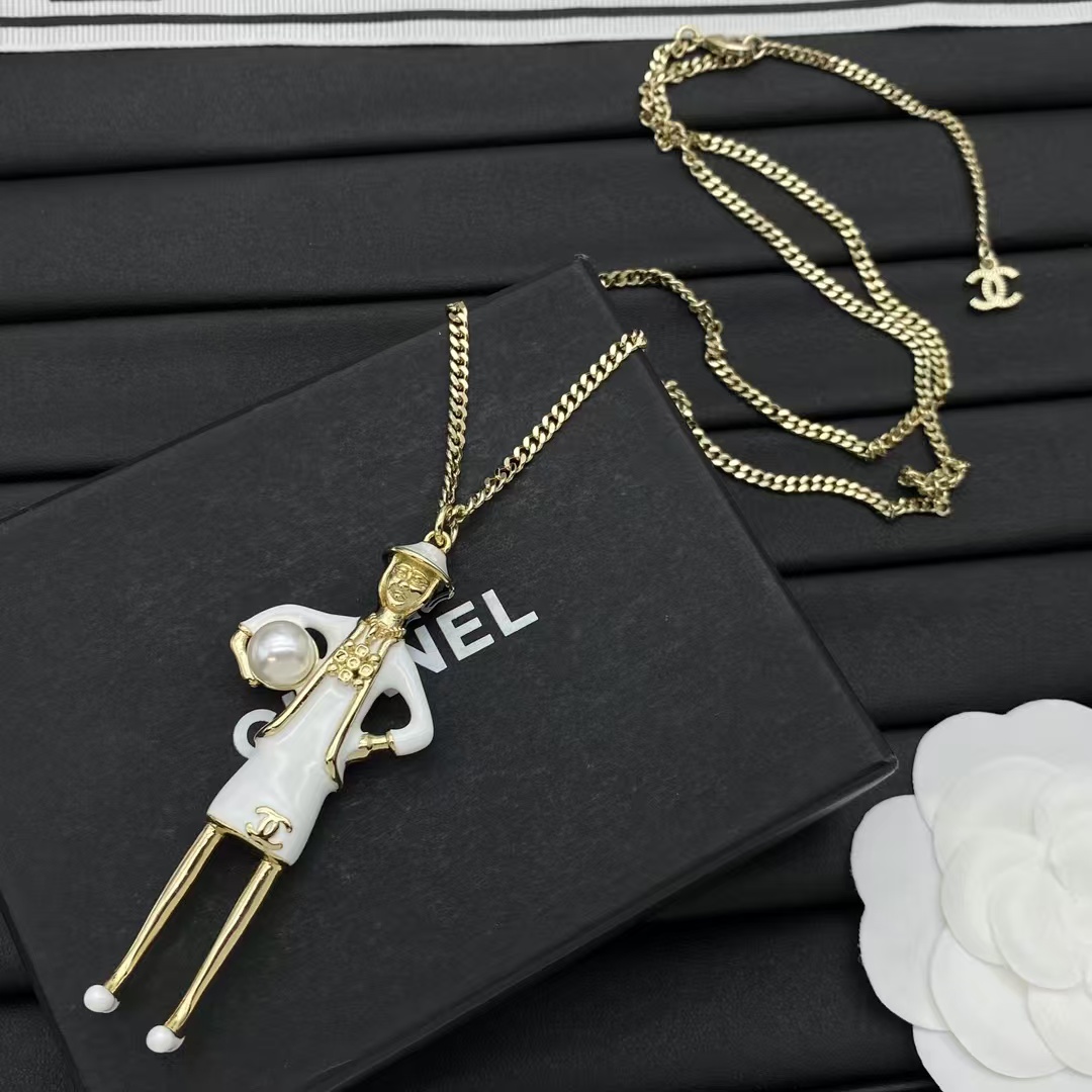Chanel Coco Mademoiselle Figurine Enamel Gold Tone Necklace - Original Replica Club