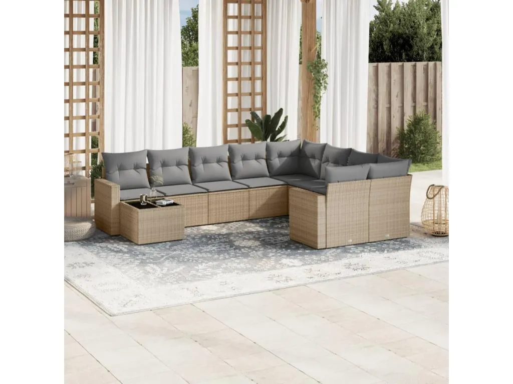 Juego de sofás jardín con cojines beige 10 pzas ratán sintético 93722amtx