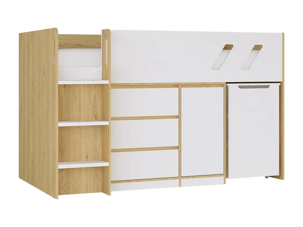 Cama 90 x 190 cm con escritorio y almacenamiento - color: natural y blanco + colchón - Cosinor szl3036531